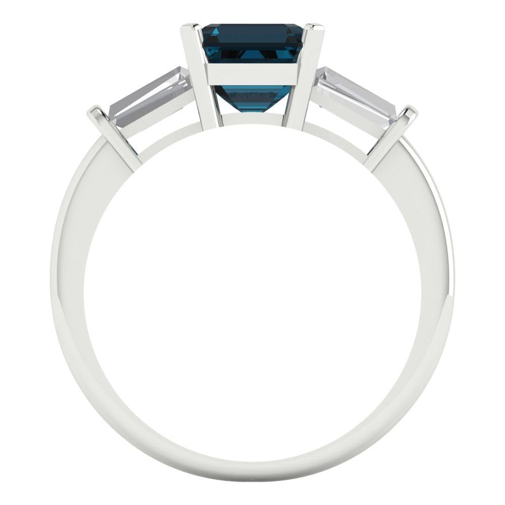 1.62ct Square Emerald Cut 3-Stone Solitaire Natural London Blue Topaz Engagement Ring in 14K White Gold - Perfect for Anniversary, Bridal & Wedding Proposals