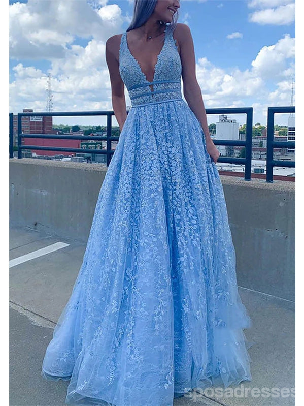 Elegant Blue A-Line V-Neck Maxi Long Prom Dress for Evening Party & Formal Events | Perfect for Homecoming, Prom Night & Special Occasions