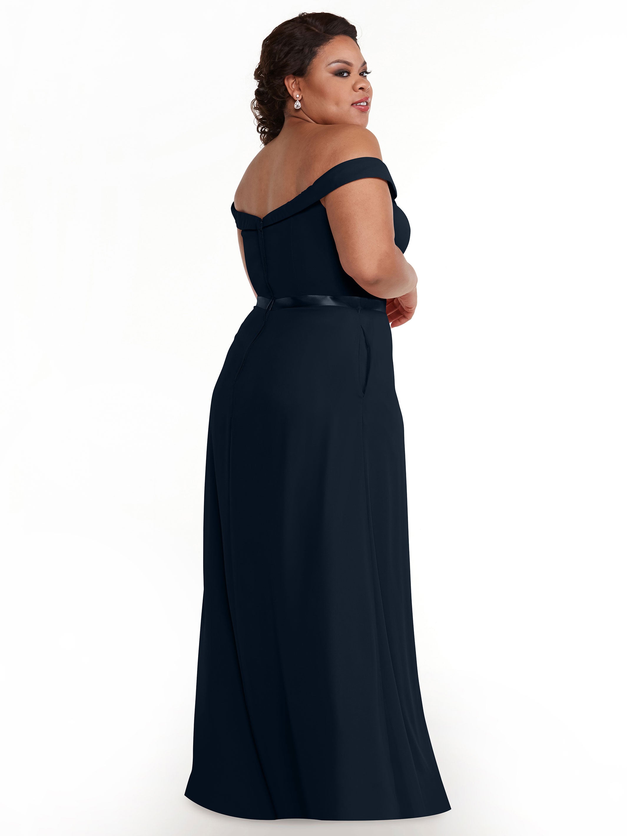 Elegant 80145 Off-The-Shoulder Chiffon A-Line Bridesmaid Dress with Sash - Perfect for Weddings, Formal Events & Special Occasions