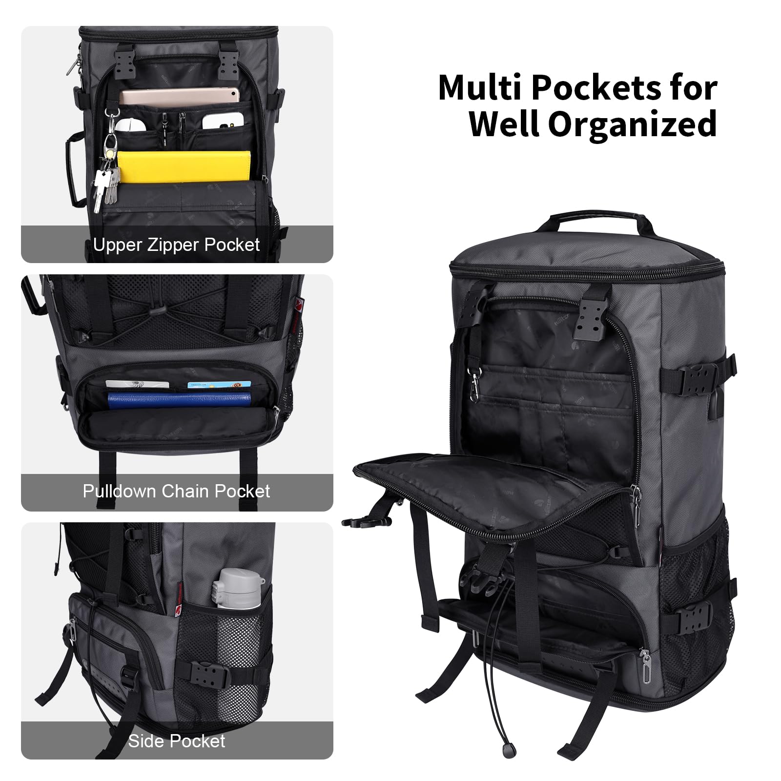 WITZMAN Large Travel Backpack for Men - Convertible Carry-On Laptop Backpack with Shoe Compartment Fits 17 Inch Laptop (B689 Silvery Grey) - Perfect for Business Trips, Gym & Weekend Getaways