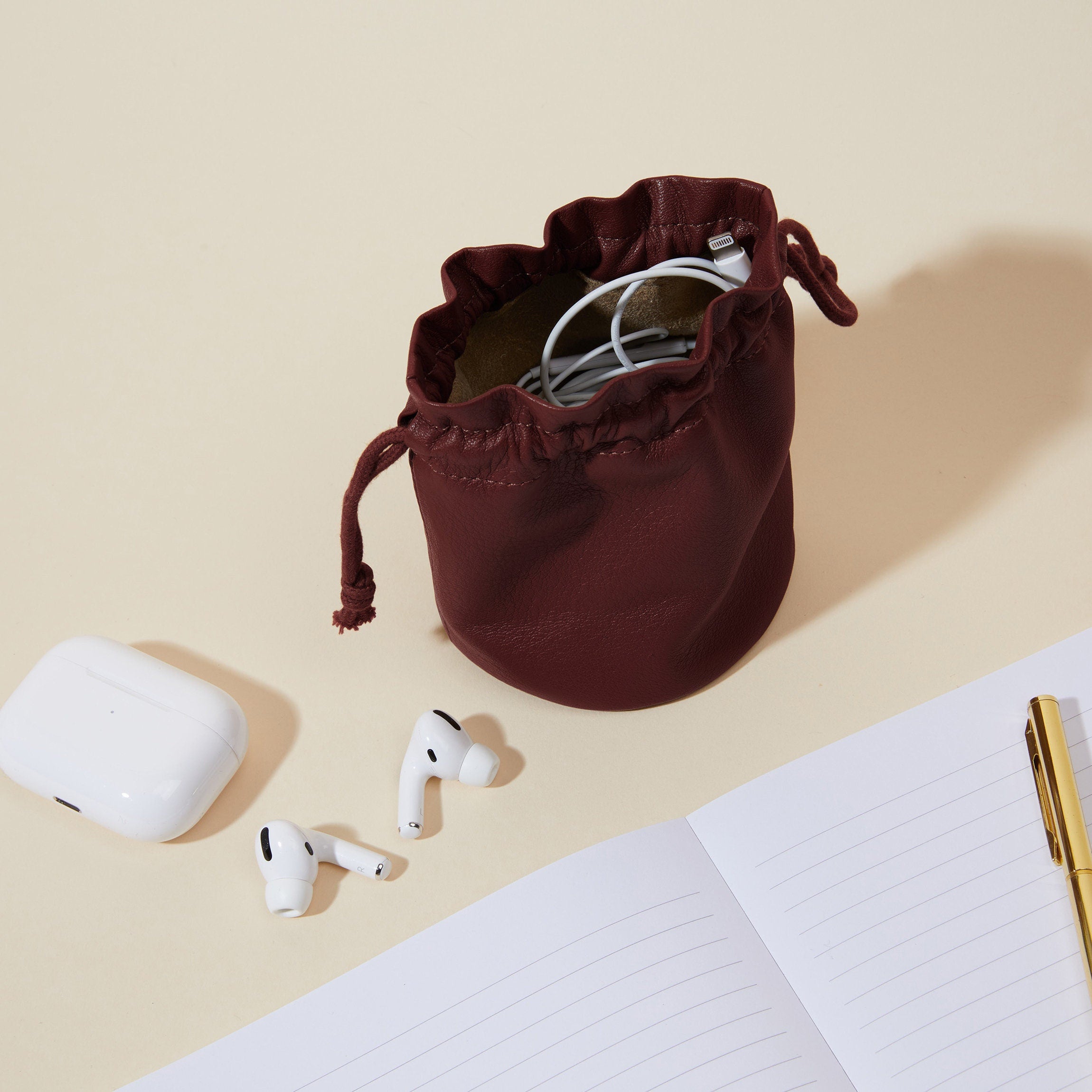 Round Drawstring Pouch Bordeaux - Small Fabric Storage Bag for Jewelry, Coins & Essentials | Perfect for Travel, Gifts & Organizing