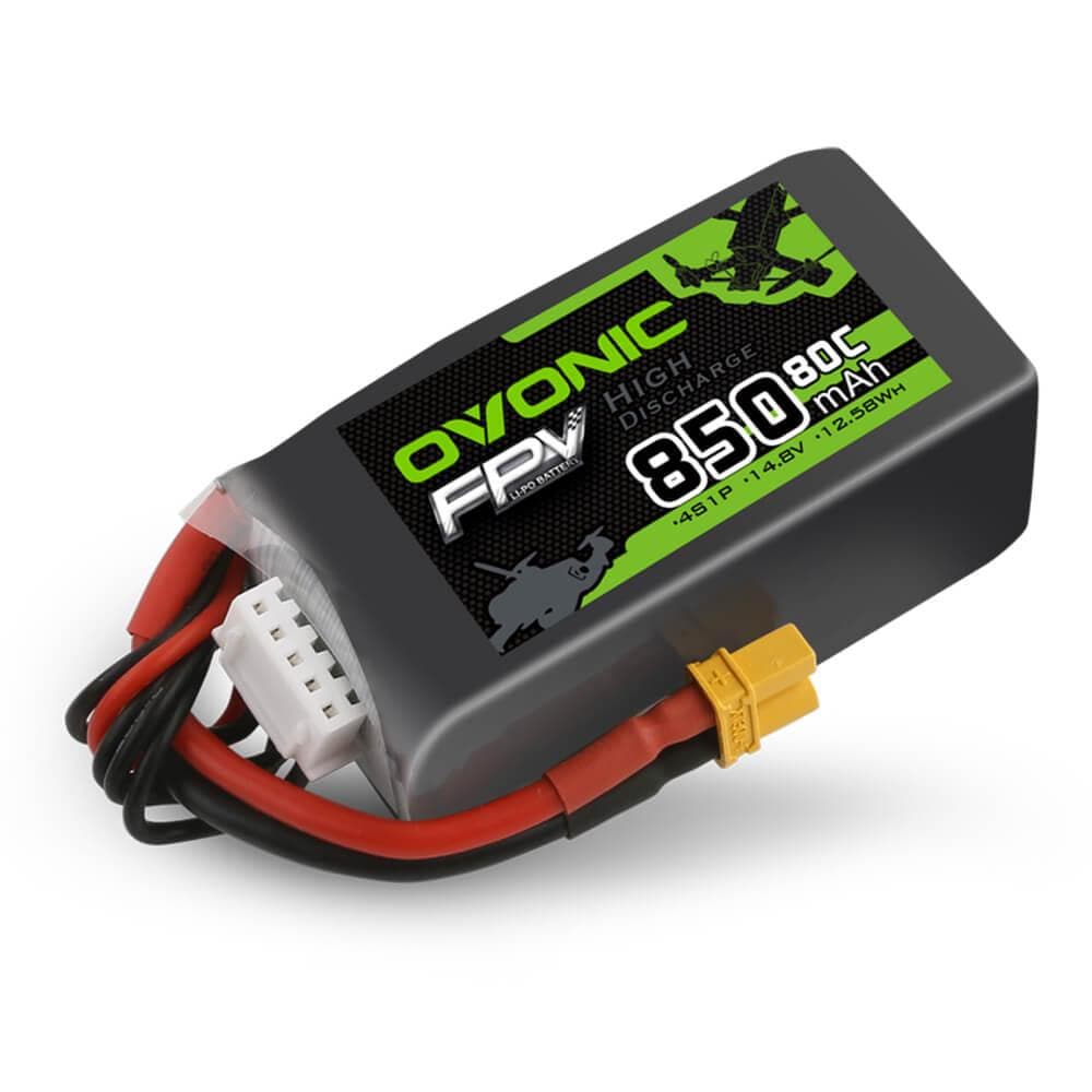 2 Pack Ovonic 80C 4S 850mAh 14.8V Lipo Battery with XT30 Plug - High Performance Rechargeable LiPo Battery for Cinewhoop Drones, FPV Racing, and Aerial Photography