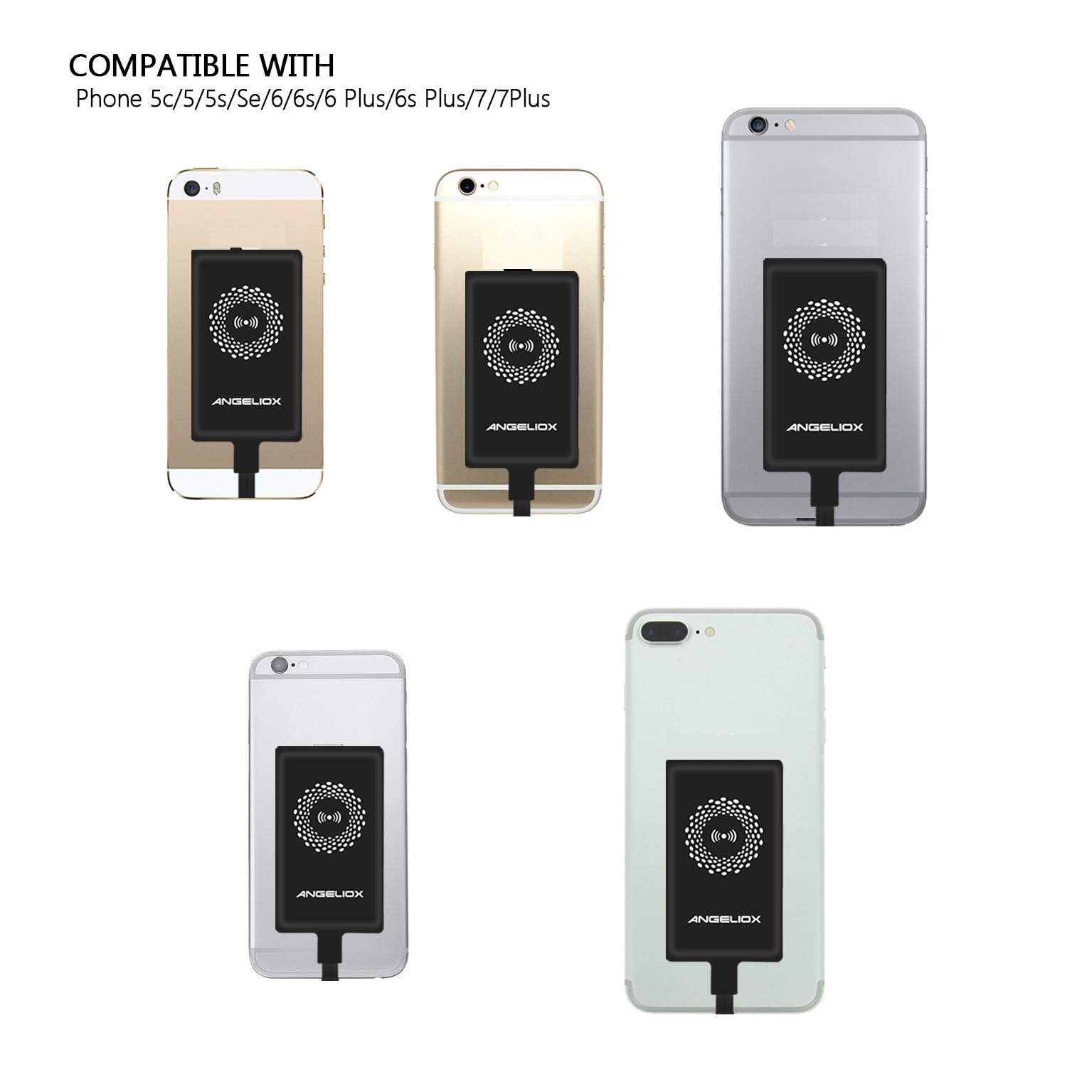 ANGELIOX Qi Wireless Charger Pad - Fast Charging Receiver for iPhone 7/7 Plus/6/6 Plus/6s/5Se/5s/5c/5 - Perfect for Home, Office & Car Use