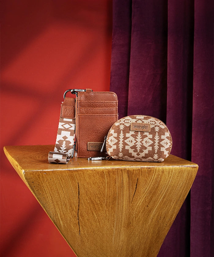 Wrangler Aztec Print Keychain Card Holder - Stylish & Durable Wallet for Credit Cards, ID, and Cash - Perfect for Travel, Shopping, and Everyday Use
