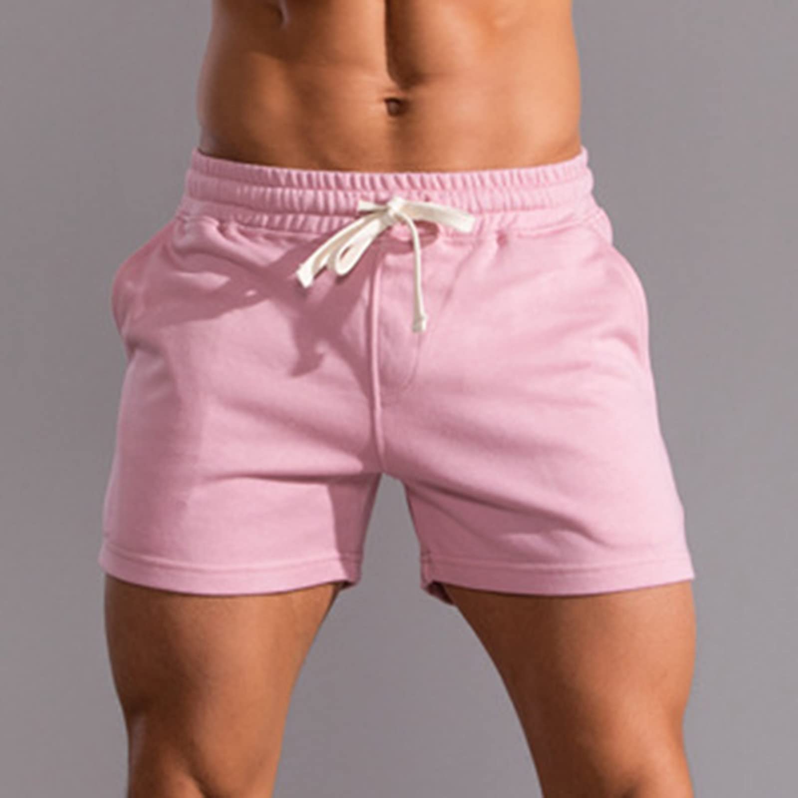 **Men's Gym Shorts - Comfortable Cotton Casual Workout Shorts with Elastic Mid-Waist & Lace-Up Design for Running, Training & Lounge Wear**