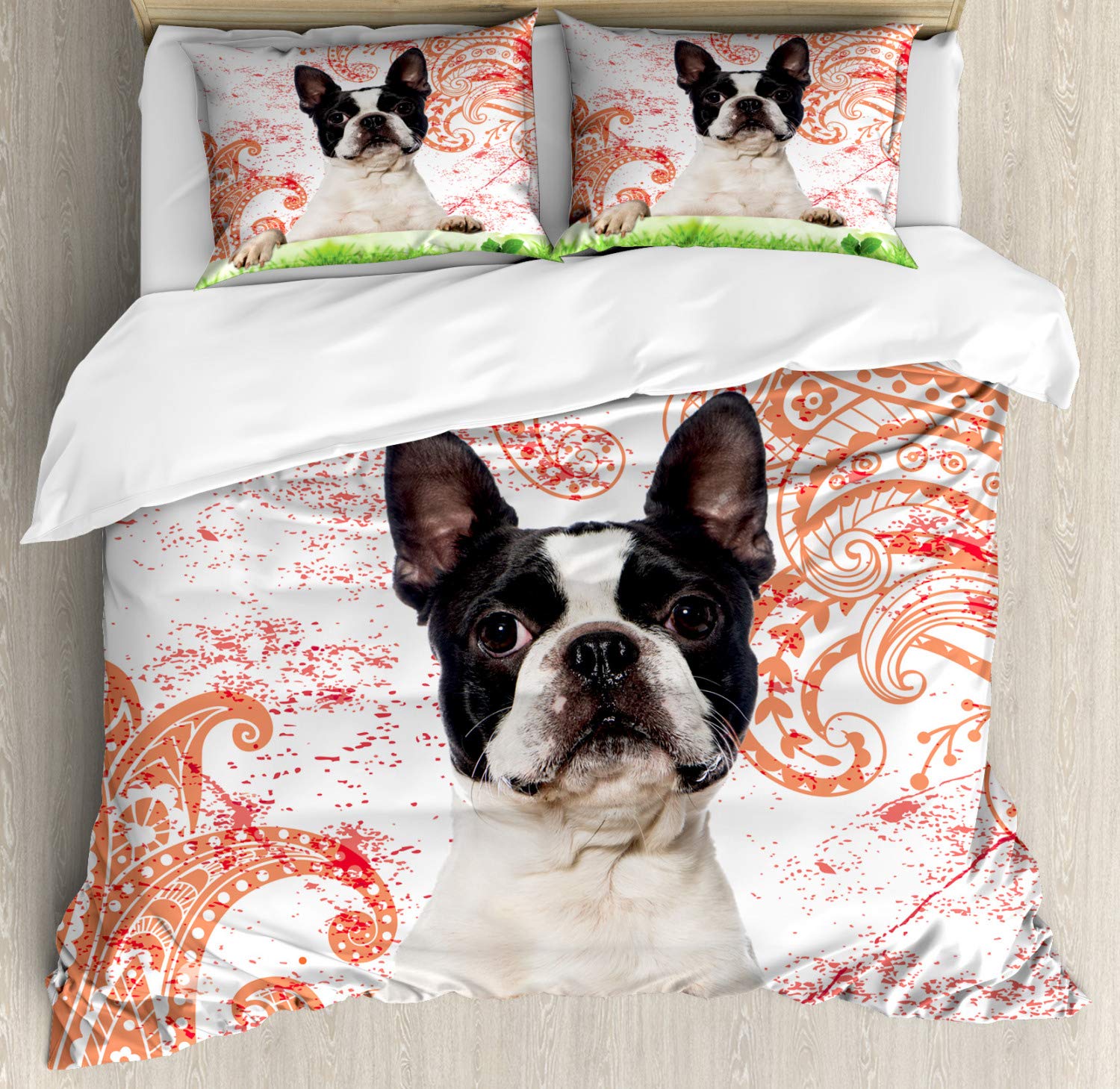 Ambesonne Dog Lover Duvet Cover Set - Vintage Style Pet Animal Print with Swirls & Curlicues Design, 3-Piece King Size Bedding Set with 2 Pillow Shams, Multicolor - Perfect for Dog Lovers' Bedroom Decor & Cozy Home Styling