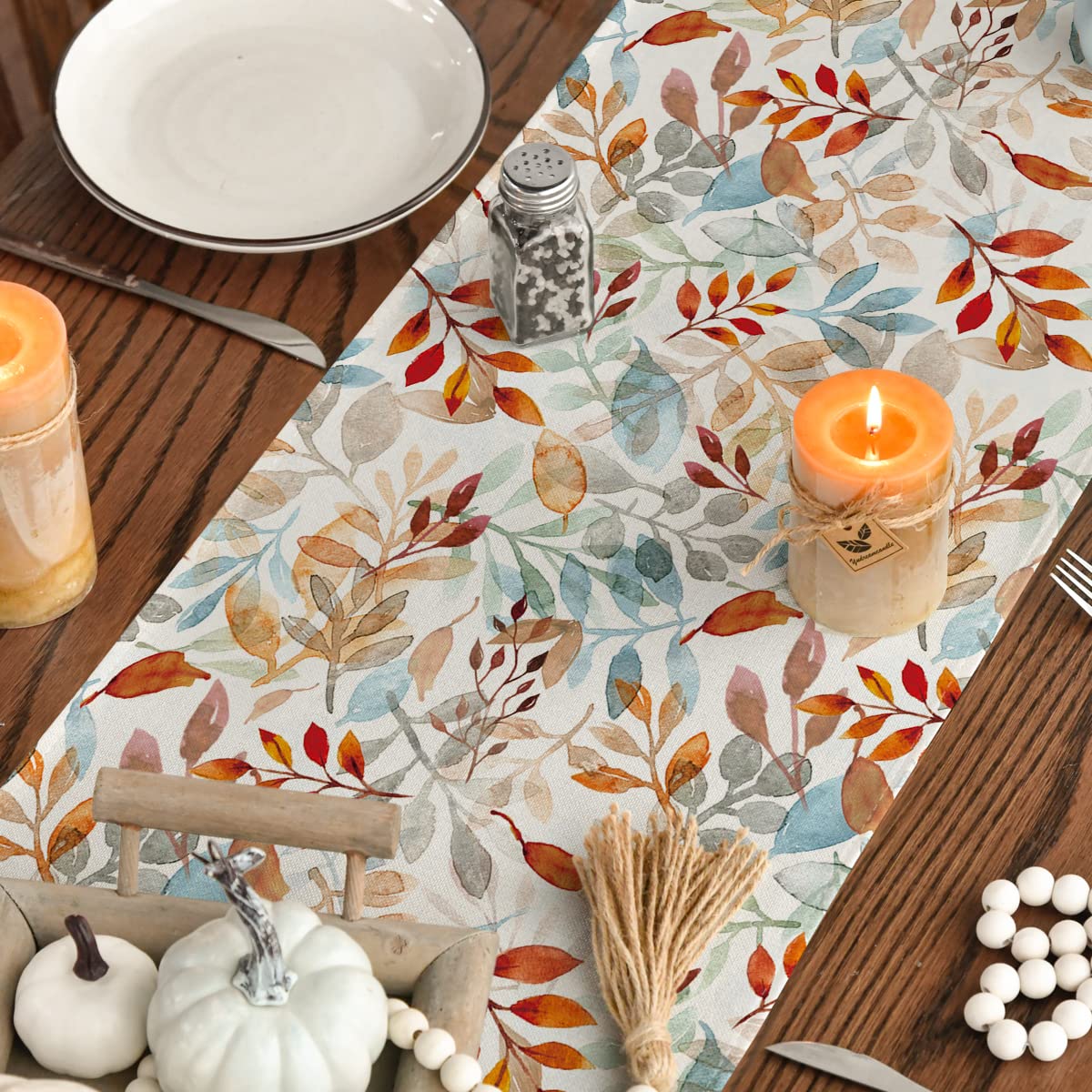 Artoid Mode Beige Eucalyptus Leaves Fall Table Runner - 13x72 Inch Autumn Seasonal Decor for Kitchen, Dining Table, Outdoor & Home Party | Perfect for Thanksgiving, Halloween, and Fall Weddings