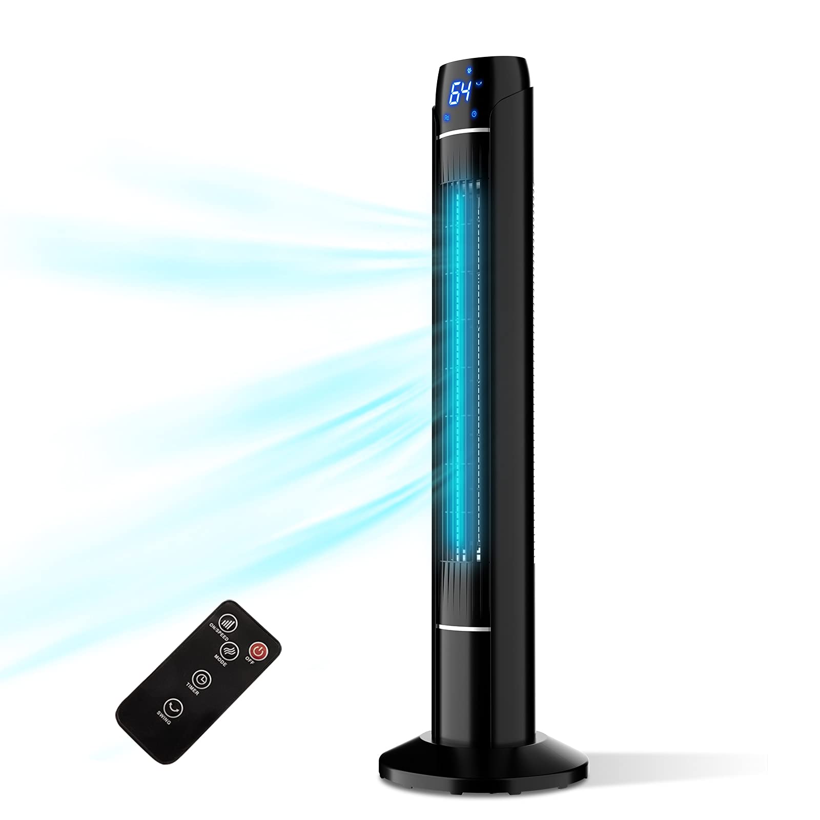 36'' MEPTY Bladeless Tower Fan with Remote - Quiet Oscillating Floor Fan, 3 Speeds & 3 Modes, 15H Timer - Perfect Cooling Fan for Bedroom, Office, Living Room & Home Use