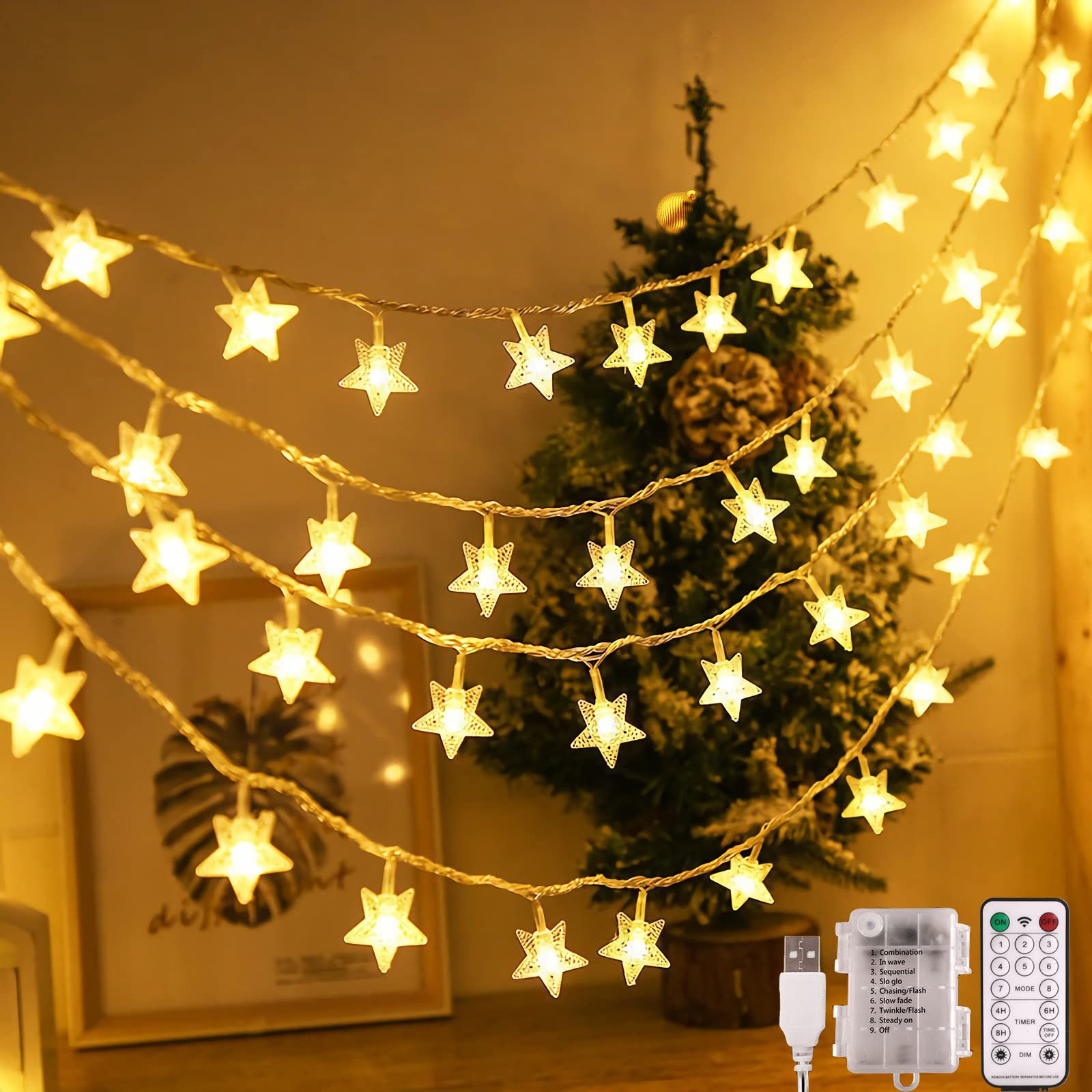 JOYFULPARTNER 50 LED 24.6FT Fairy String Lights - Warm White USB/Battery Operated with Remote Timer - Waterproof Christmas Lights for Indoor Outdoor Decor, Bedroom, Tent, Garden, Party & Wedding