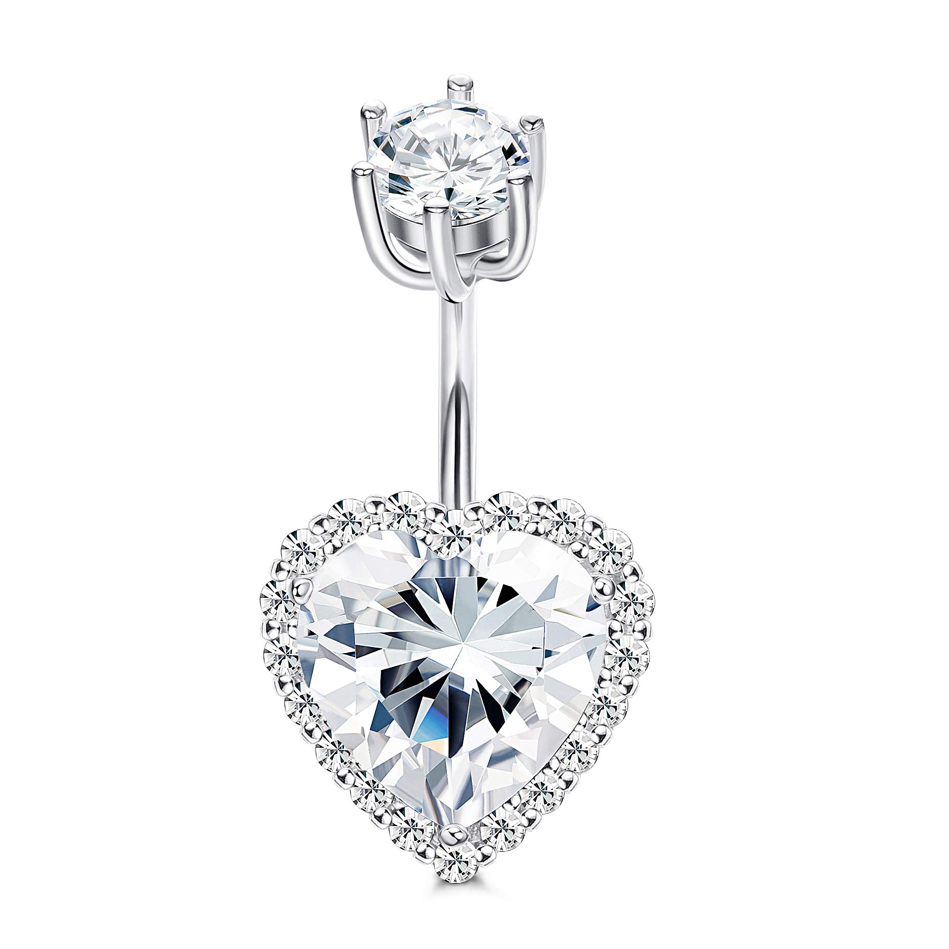 925 Sterling Silver Heart Belly Button Rings for Women & Men - CZ Love Navel Barbell Studs - 14G Body Piercing Jewelry - Perfect for Everyday Wear, Parties & Special Occasions