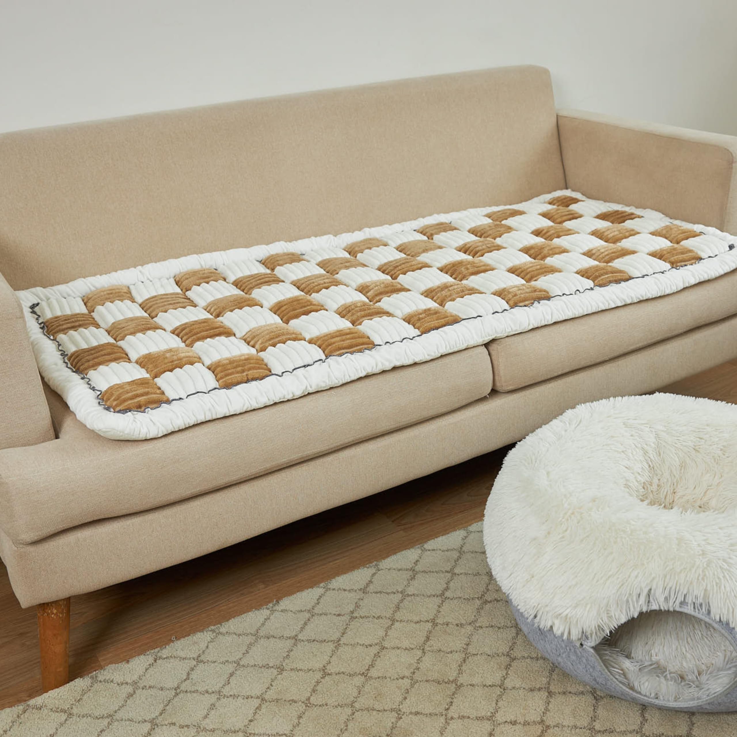 Washable Cattasaurus Pet Couch Cover for Cats & Dogs - Jumbo Sofa Protector Mat (Up to 120lbs, Light Brown) | Durable Pet-Friendly Furniture Protector for Living Room, Bedroom & Home Decor