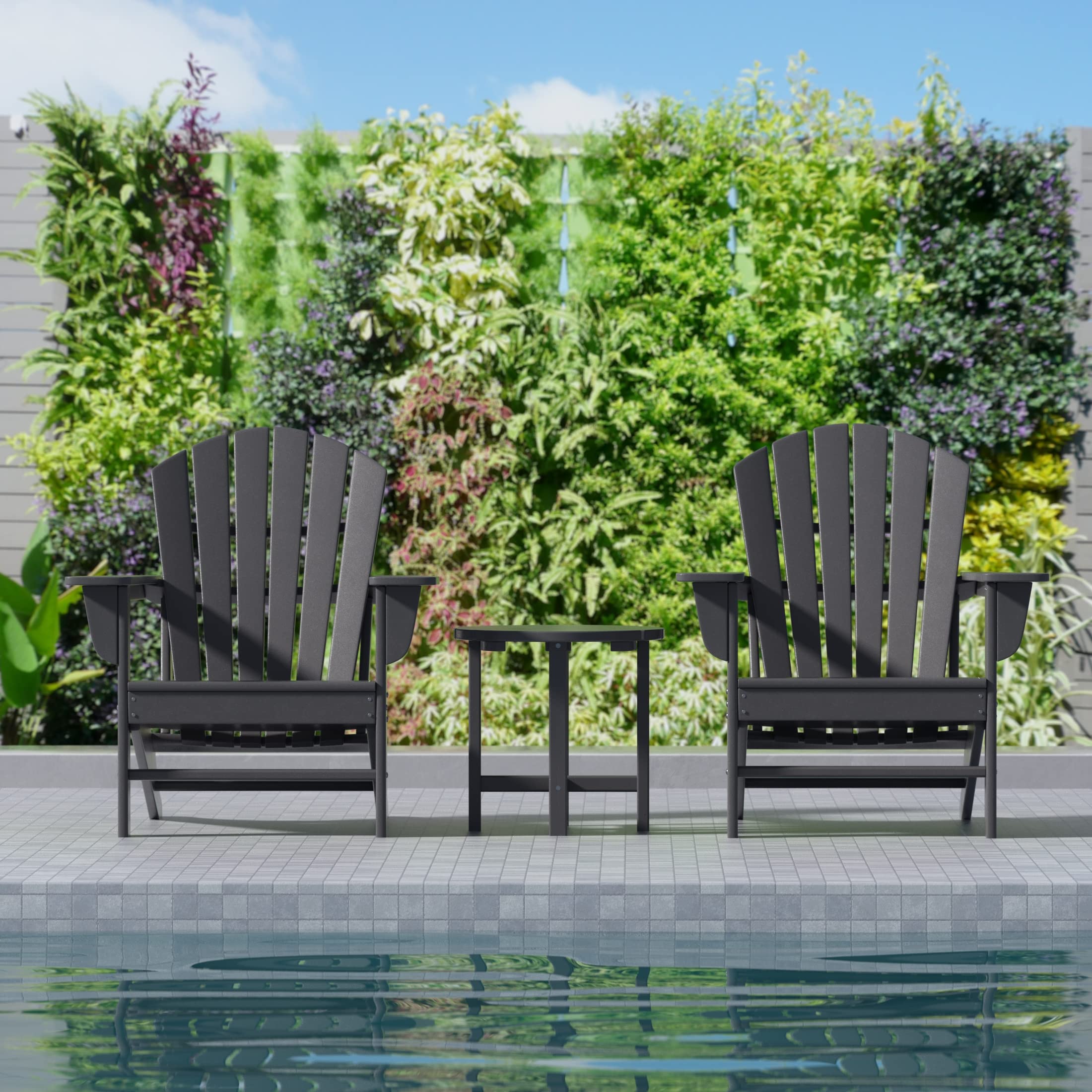 Premium 2-Piece Outdoor Adirondack Chair Set with Side Table - Durable Poly Lumber Seating for Patio, Backyard, Garden & Beach - Classic Retro Gray Lounge Chairs for Relaxing in Sun, Poolside or Outdoor Entertaining