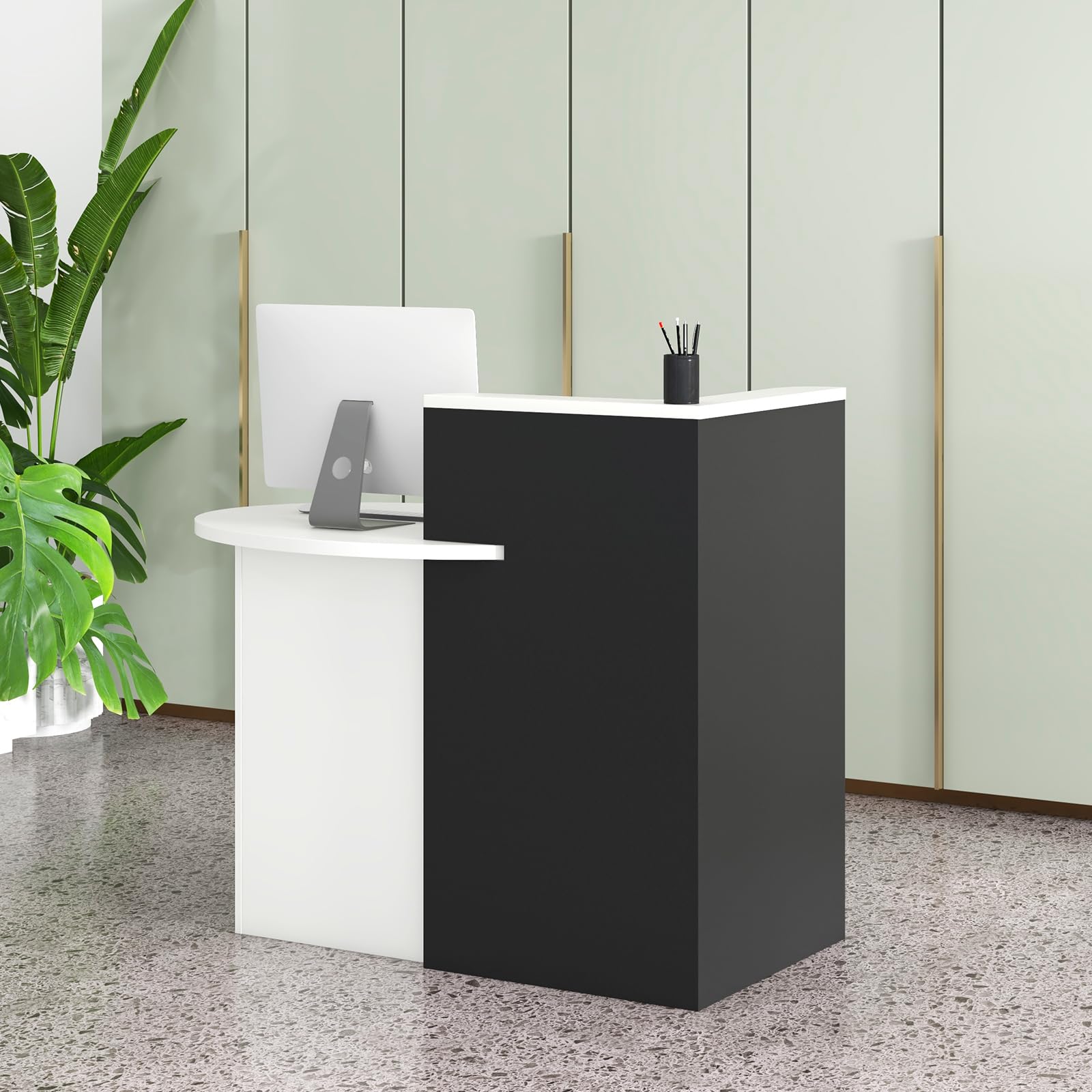 Tangkula Oval Reception Desk with Lockable Drawer & Adjustable Shelf - Front Counter Workstation for Retail, Salon, Office & Home Use - Perfect for Checkout, Computer Work & Customer Service Areas