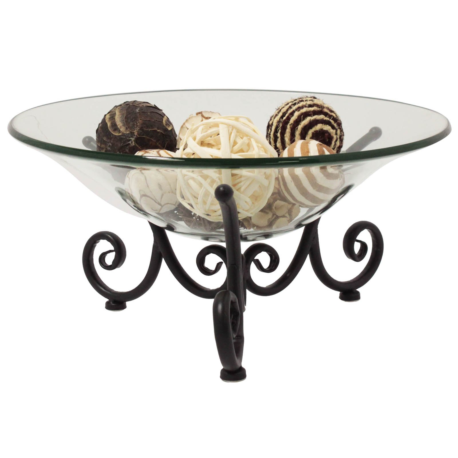 Urban Designs Imported Decorative Iron Scroll Stand with Round Glass Bowl - Elegant Home Decor for Living Room, Dining Table, or Entryway Centerpiece