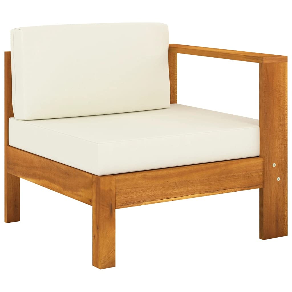 Modular Sofa Left Armrest Replacement - Acacia Wood Outdoor Patio Furniture with Seat & Back Cushions (27.6