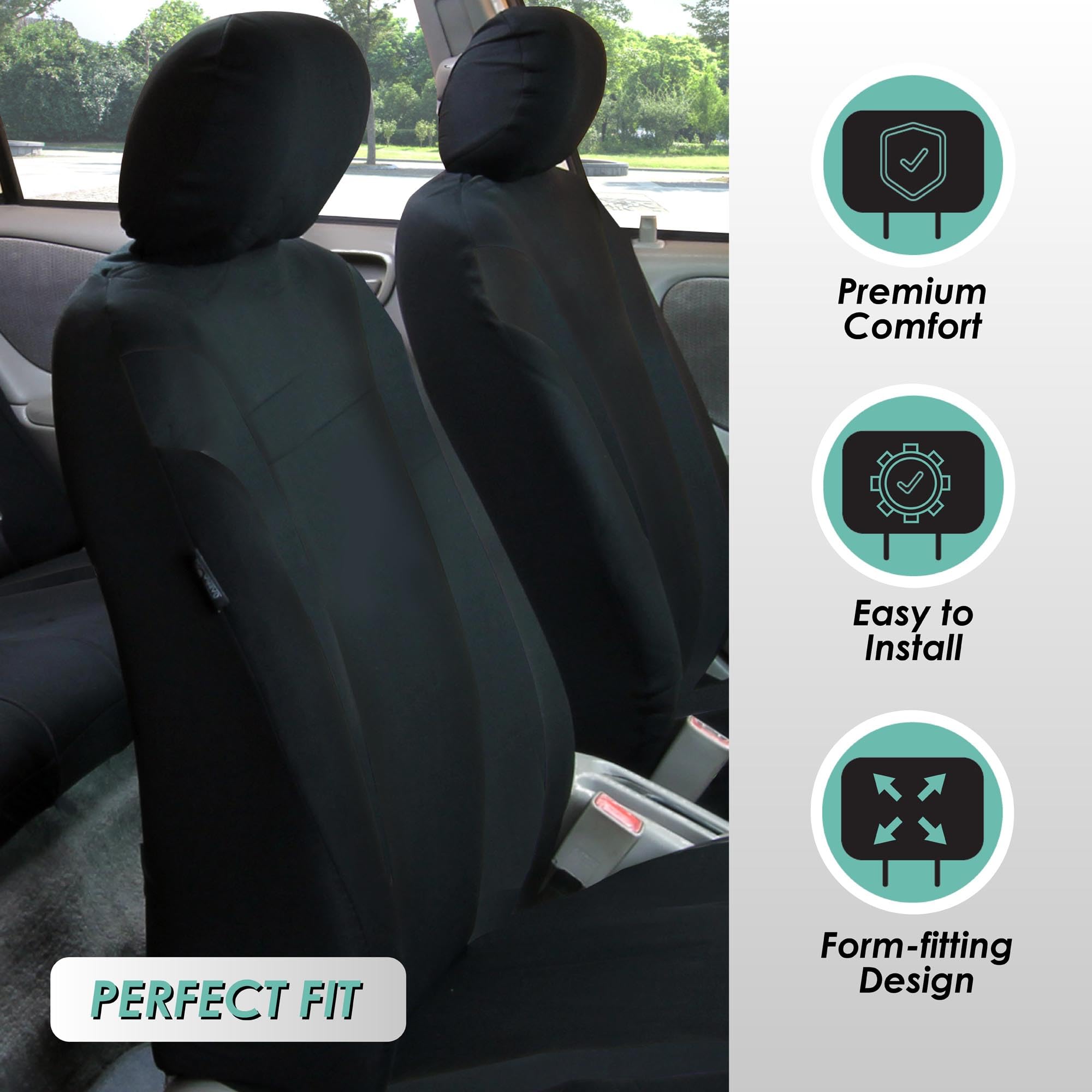 FH Group Universal 3-Row Black Cosmopolitan Car Seat Covers - Airbag Compatible, Split Rear Design for Cars, Trucks & SUVs | Durable Interior Accessories for Daily Commute & Road Trips