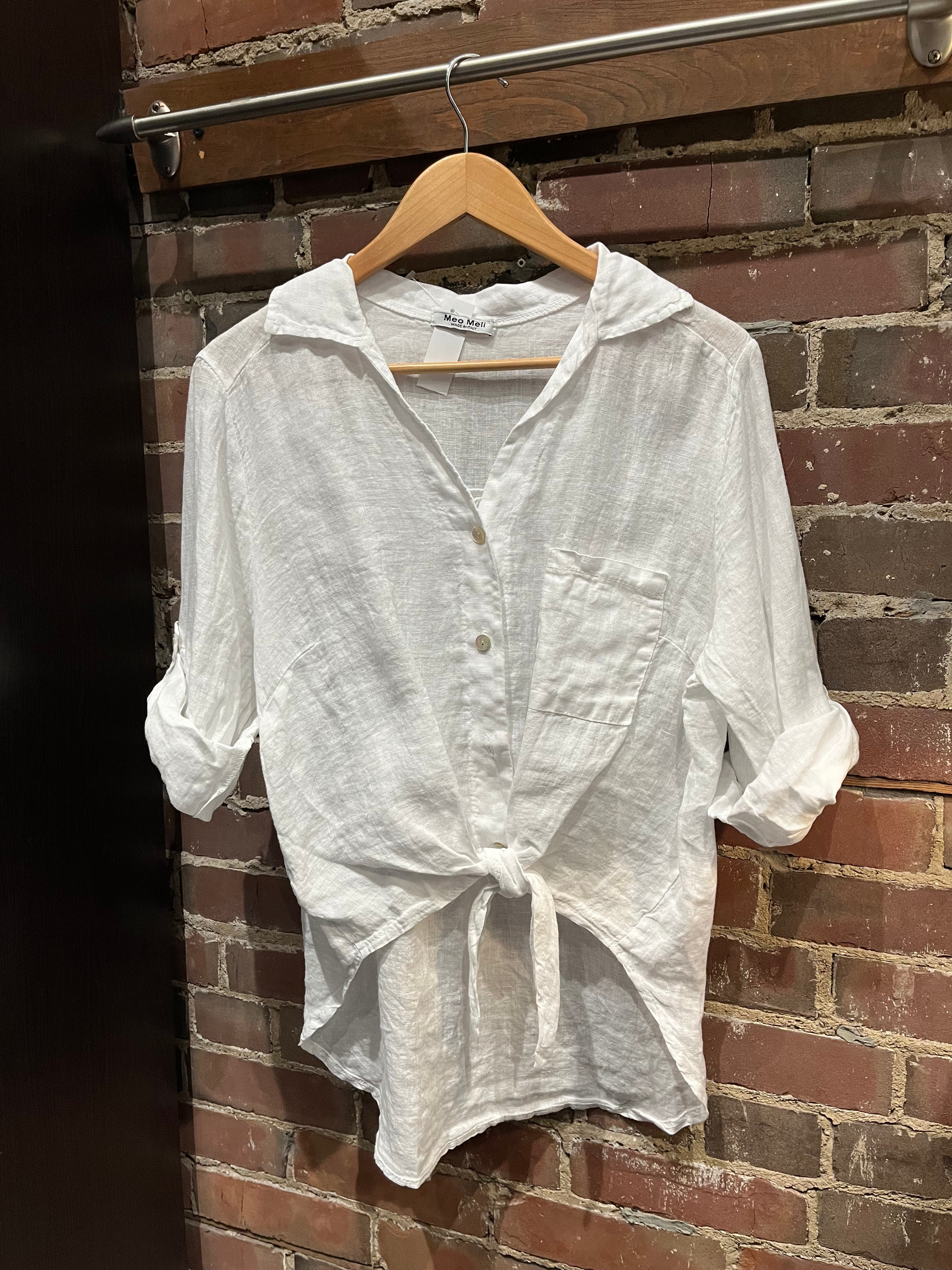 Stylish Tie Front Linen Shirt for Women - Breathable Summer Blouse for Casual Outings & Beach Vacations