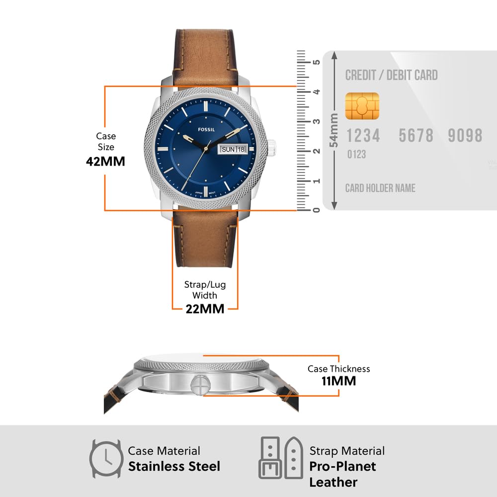 Fossil Machine Men's Stainless Steel Quartz Watch with Three-Hand Movement - Perfect for Business, Casual Wear & Everyday Use