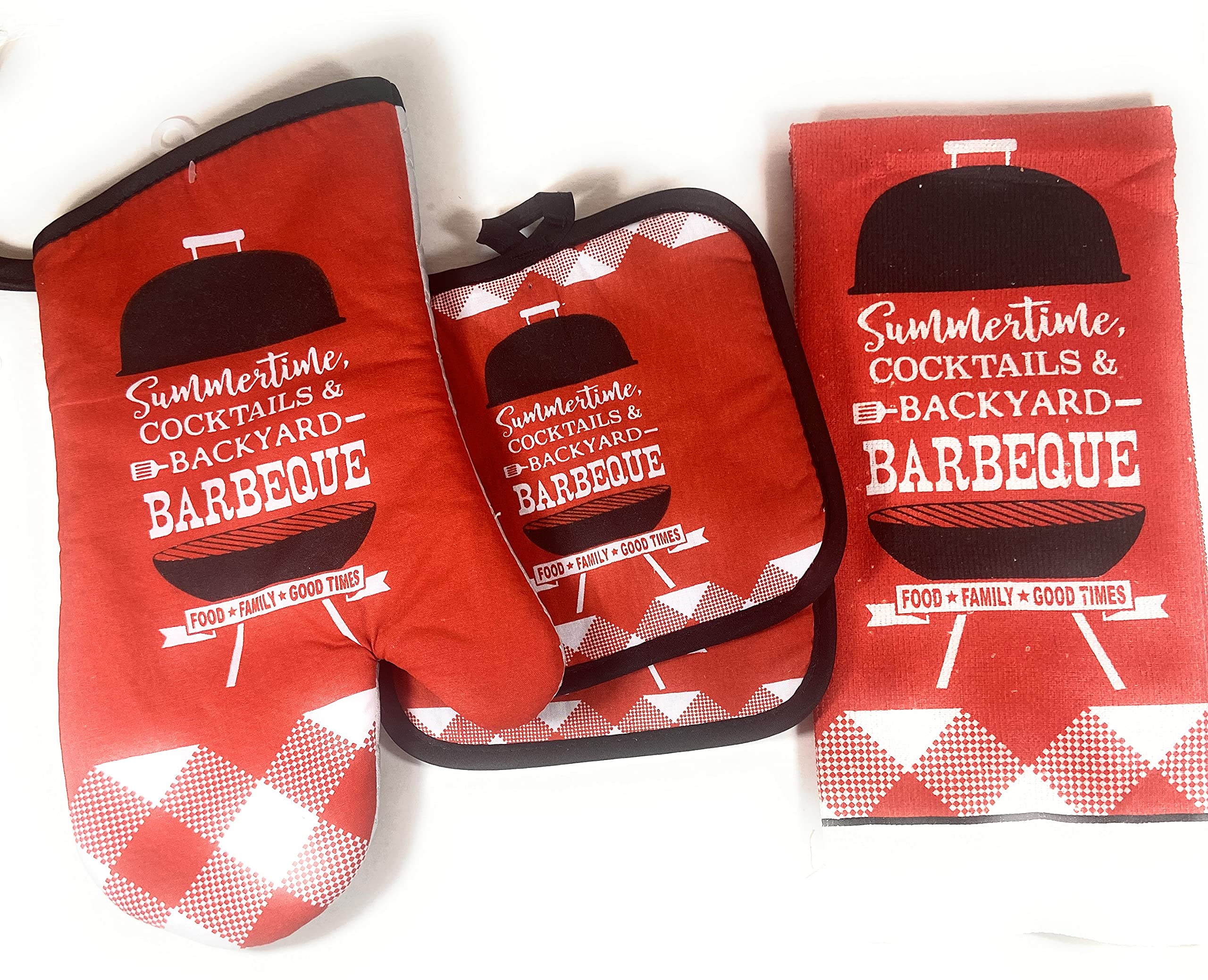 Heat Resistant Oven Mitts and Pot Holders Set with Kitchen Towels - Soft Cooking Gloves for Baking, Grilling & BBQ - 4pc Kitchen Accessories for Summer Cocktails & Backyard Parties