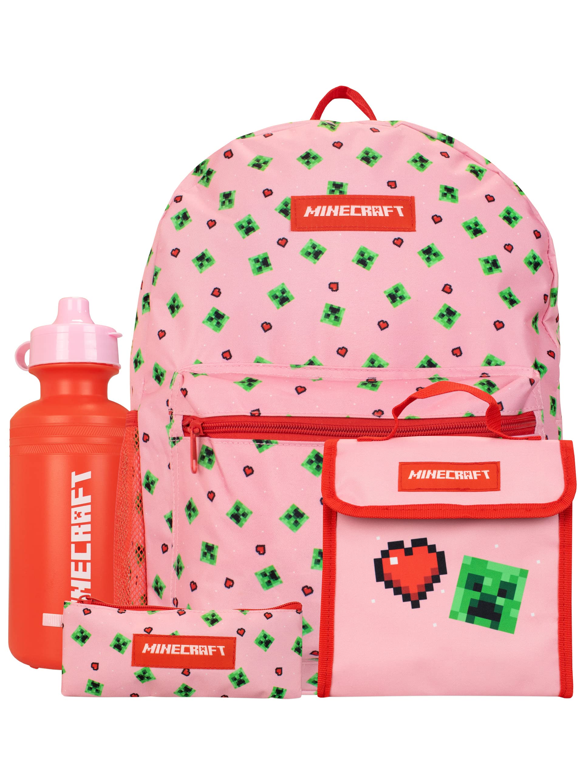 Minecraft Kids Backpack 4-Piece Set Pink One Size - Perfect for School, Travel & Gaming Accessories Storage