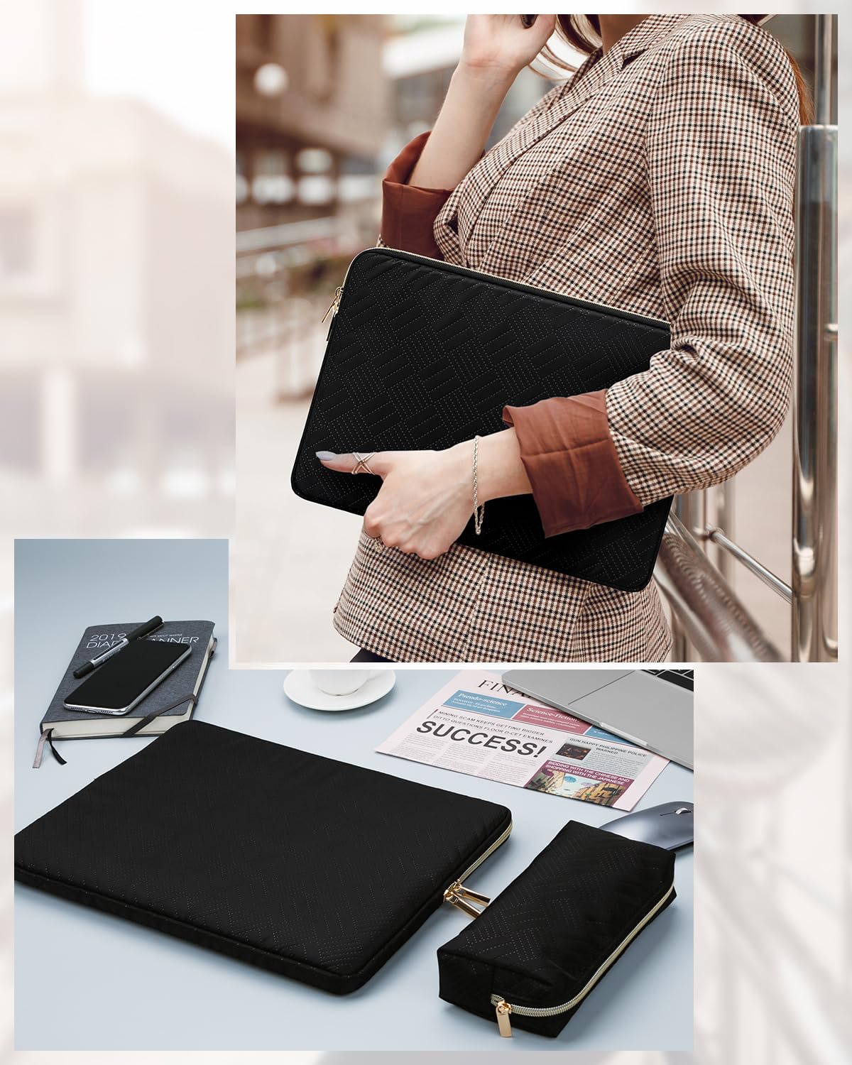RAINYEAR 13.3 Inch Laptop Sleeve for MacBook Pro M3/M2/M1 (A2918, A2992, A2338, A2779) & Acer Chromebook Spin 513 - Padded Protective Case with Accessories Pouch - Perfect for Travel, Office & School Use - Black