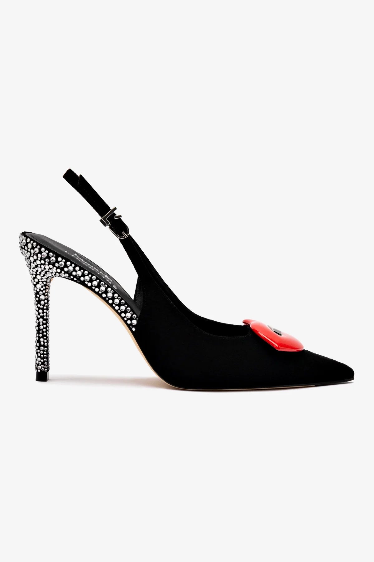 Larroudé x Libertine Lips Pump Hi Black Suede Crystal Heels - Women's Luxury High Heel Shoes for Parties, Weddings & Special Occasions