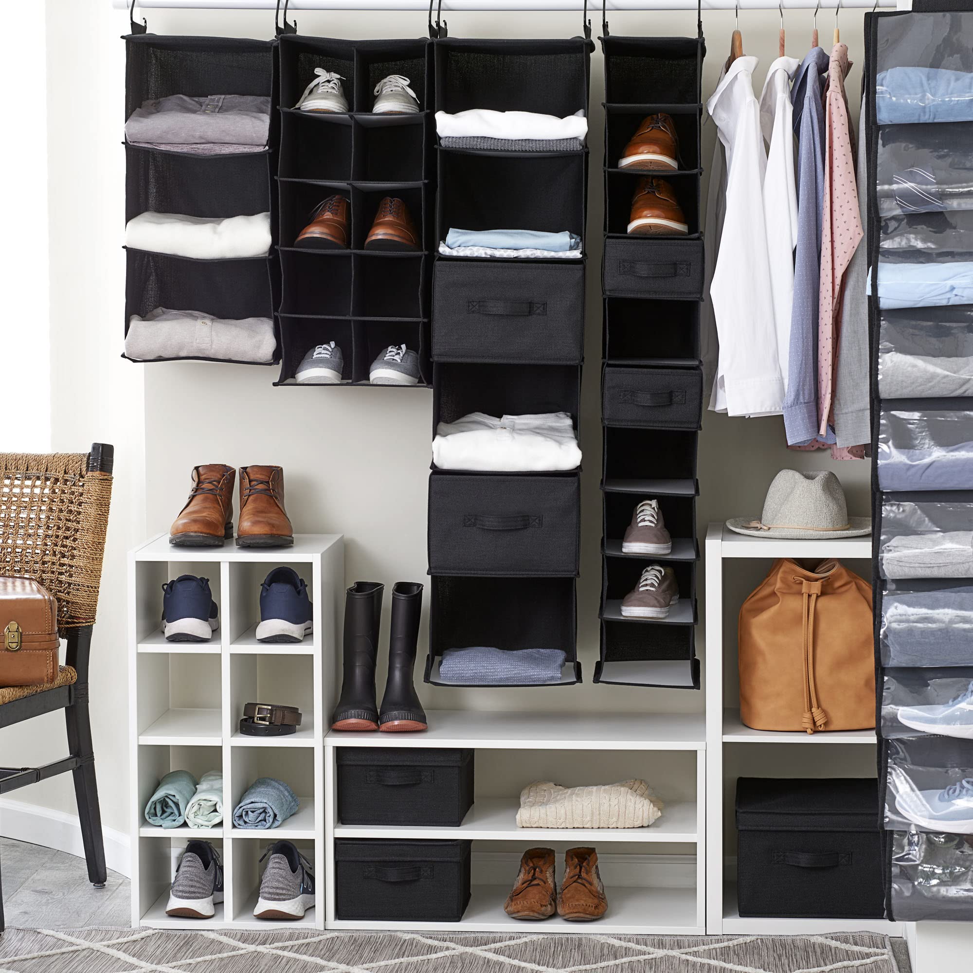 10-Pocket Hanging Shoe Organizer with Hooks - Space-Saving Closet Storage Solution for Shoes, Purses & Accessories | Perfect for Bedrooms, Dorms & Small Spaces