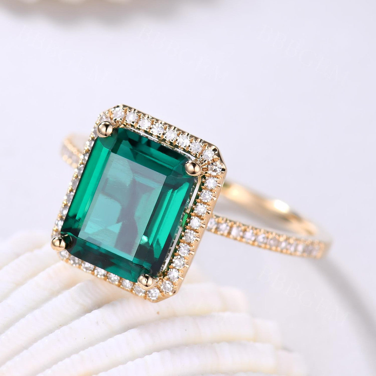 4CT Emerald Cut Emerald Engagement Ring in Rose Gold with Halo Diamonds - Perfect for Wedding, Proposal & Anniversary Gifts