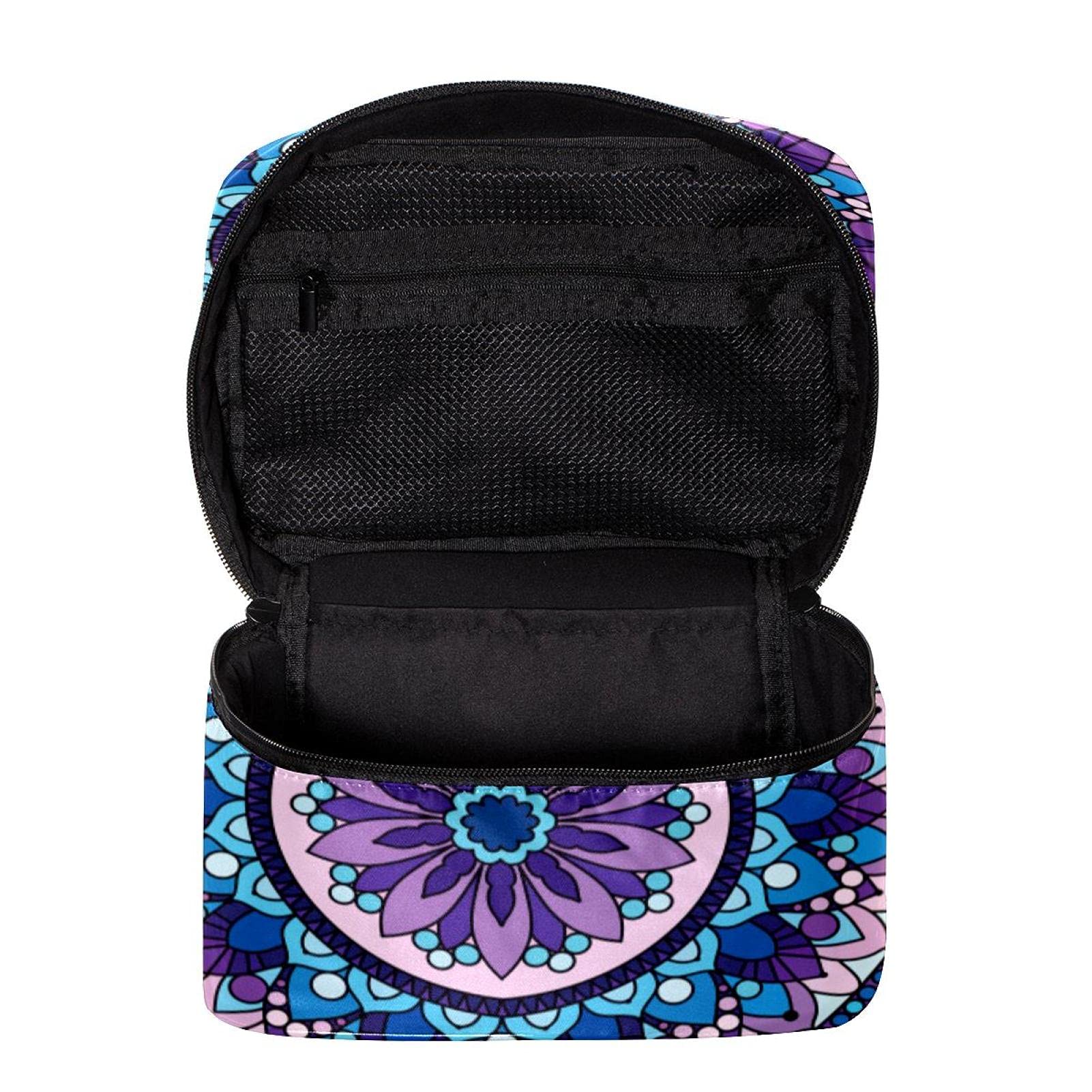 Henna Mandala Purple Pattern Large Travel Makeup Bag - Waterproof Cosmetic Organizer Case with Zipper for Women & Girls | Perfect for Vacation, Gym, Beach & Daily Use