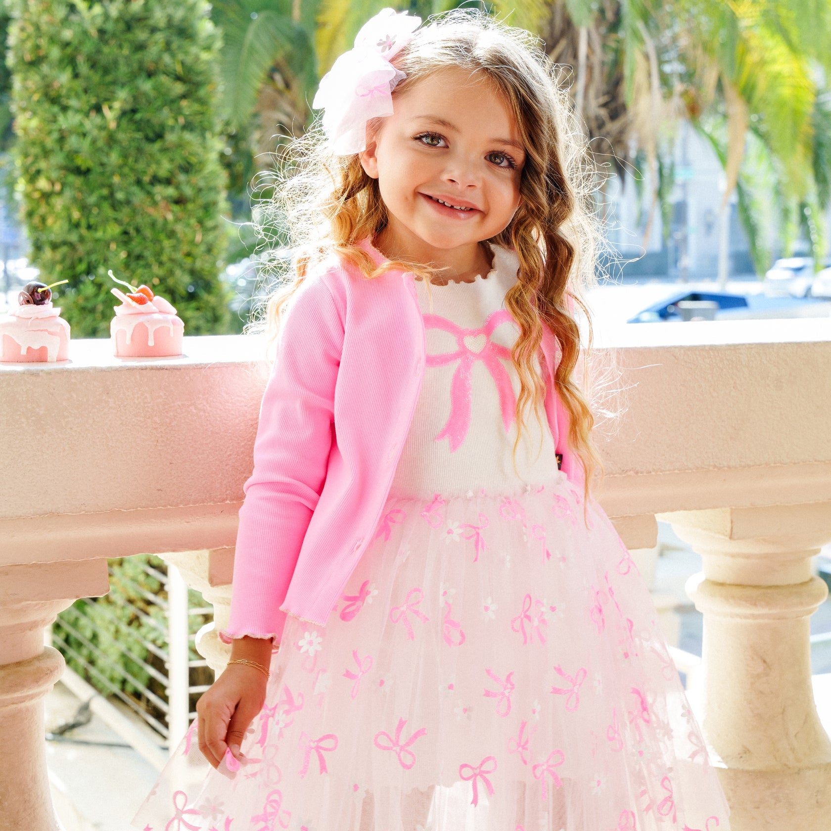 Petite Hailey Bow Tutu Dress in Pink | Girls' Formal Party Dress for Birthday, Wedding & Special Occasions