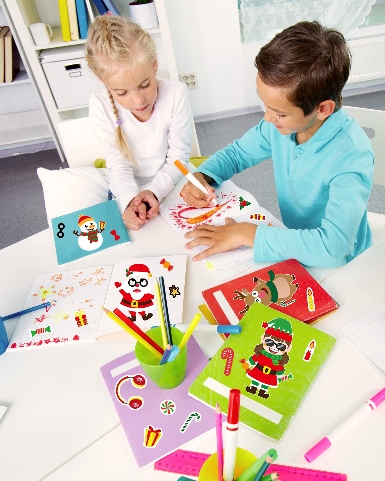 40 Sheets Christmas Stickers for Kids - DIY Santa Snowman Reindeer Elf Face Stickers, Holiday Party Favors, Craft Activities & Christmas Games for Boys & Girls | Perfect for Gift Wrapping, Scrapbooking & Holiday Decorations