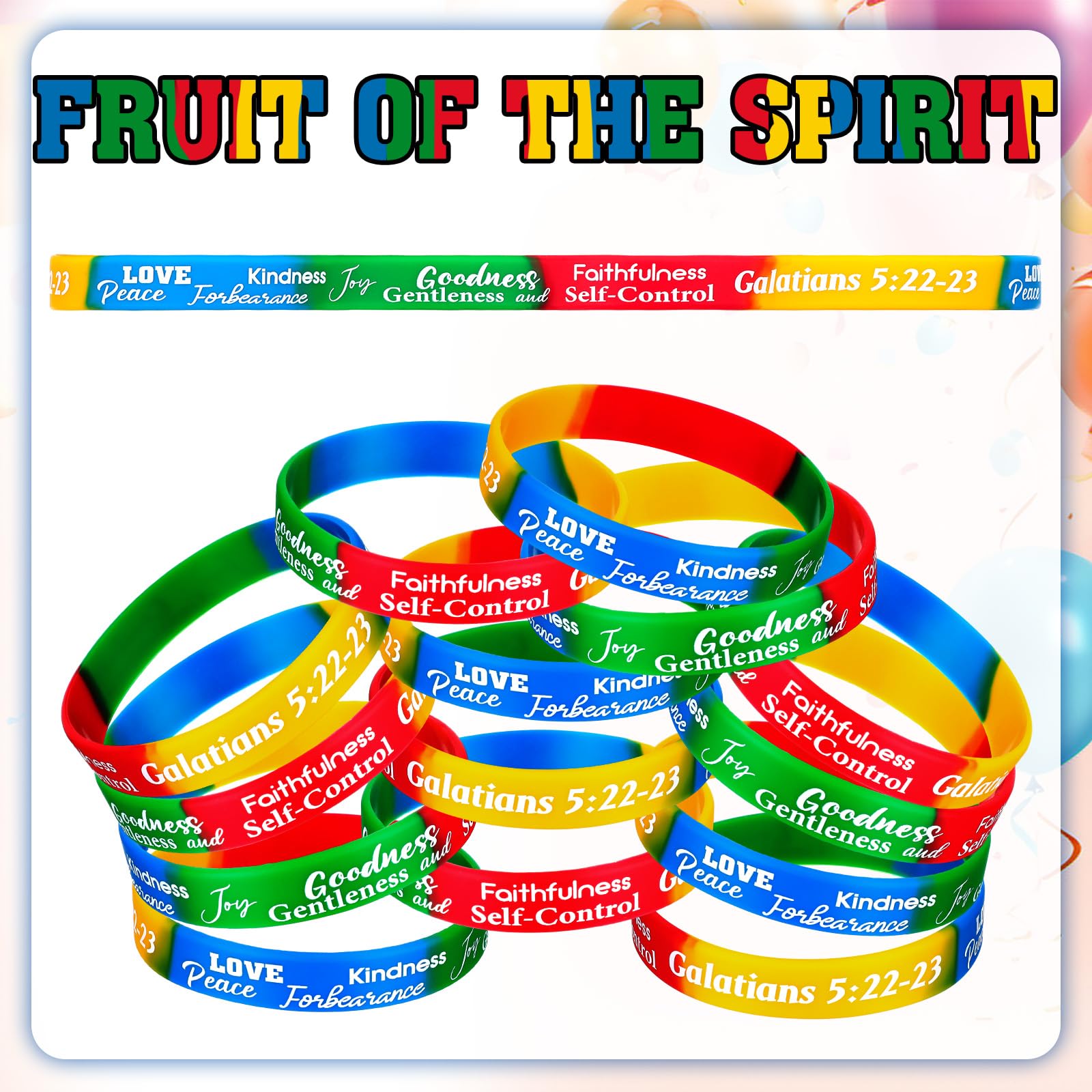 48 Pcs Fruit of the Spirit Silicone Bracelets - Christian Religious Wristbands with Inspirational Scripture for Love, Joy, Peace, Patience - Bulk Motivational Gifts for Church Groups, Bible Study & Faith-Based Events