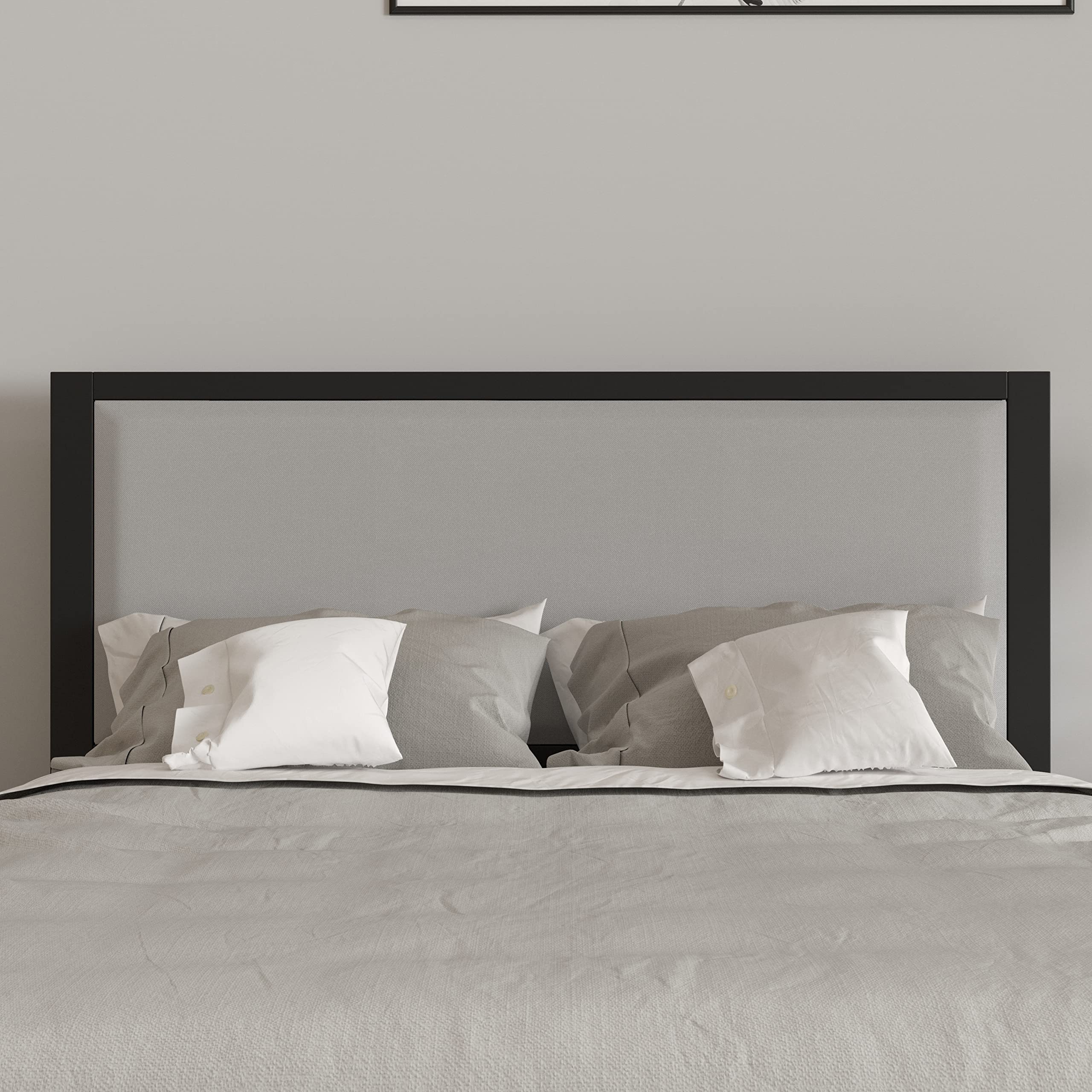 Merrick Lane West Avenue Full Size Headboard - Contemporary Light Gray Fabric Upholstered Design with Adjustable Rail Slots for Bed Frame - Perfect for Modern Bedroom Decor and Guest Room Setup