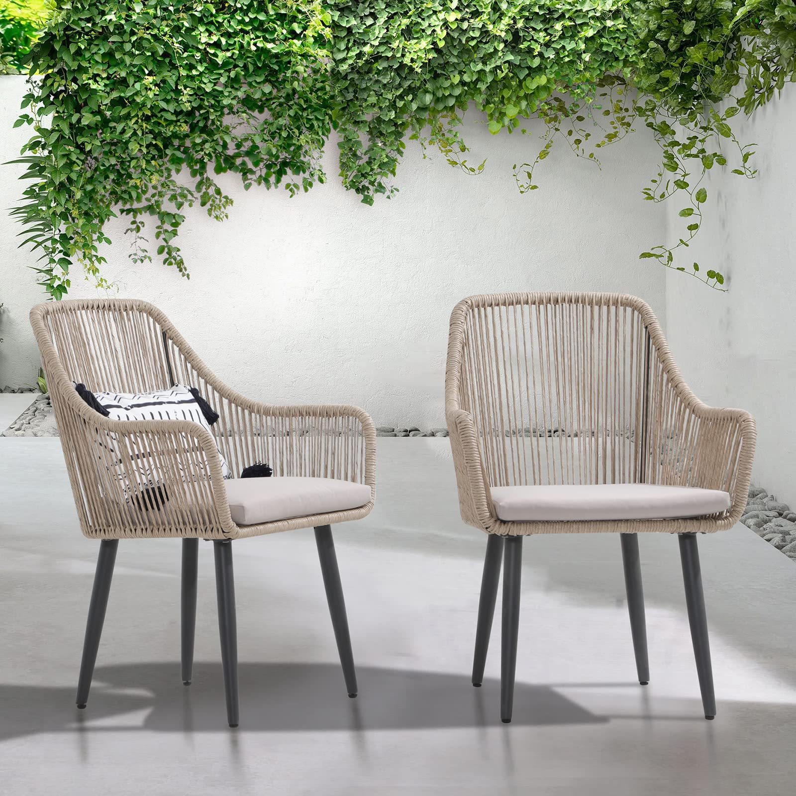 **Patiorama 2-Piece Outdoor Dining Chairs Set - All-Weather Woven Rattan Wicker Chairs with Armrests for Patio, Balcony, Poolside, Backyard & Indoor Use (Tan)**