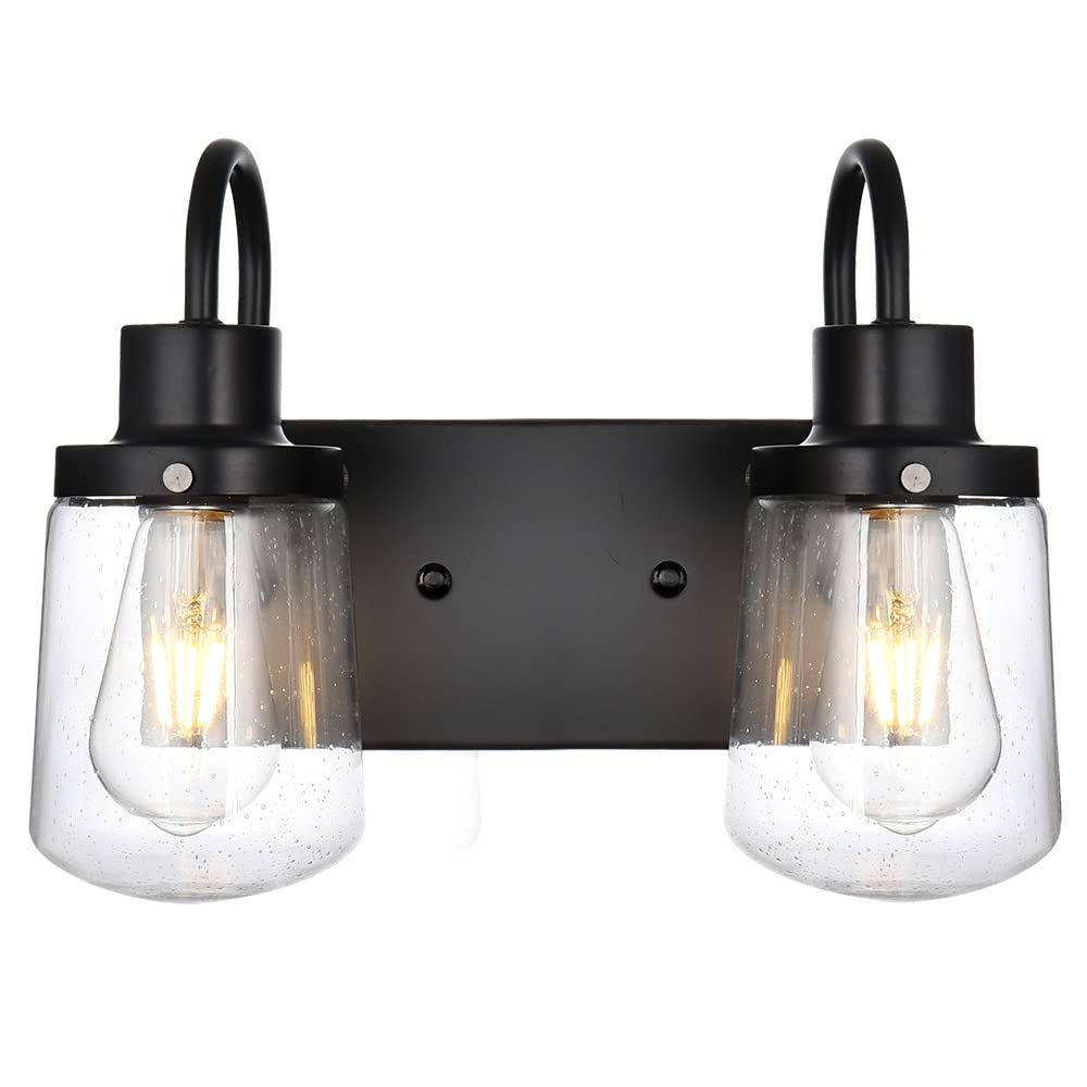 YAOHONG 2-Light Modern Black Wall Sconce with Bubble Glass Shades - Industrial Vanity Bathroom Lighting Fixture - Perfect for Hallway, Kitchen, Living Room & Bedroom Décor