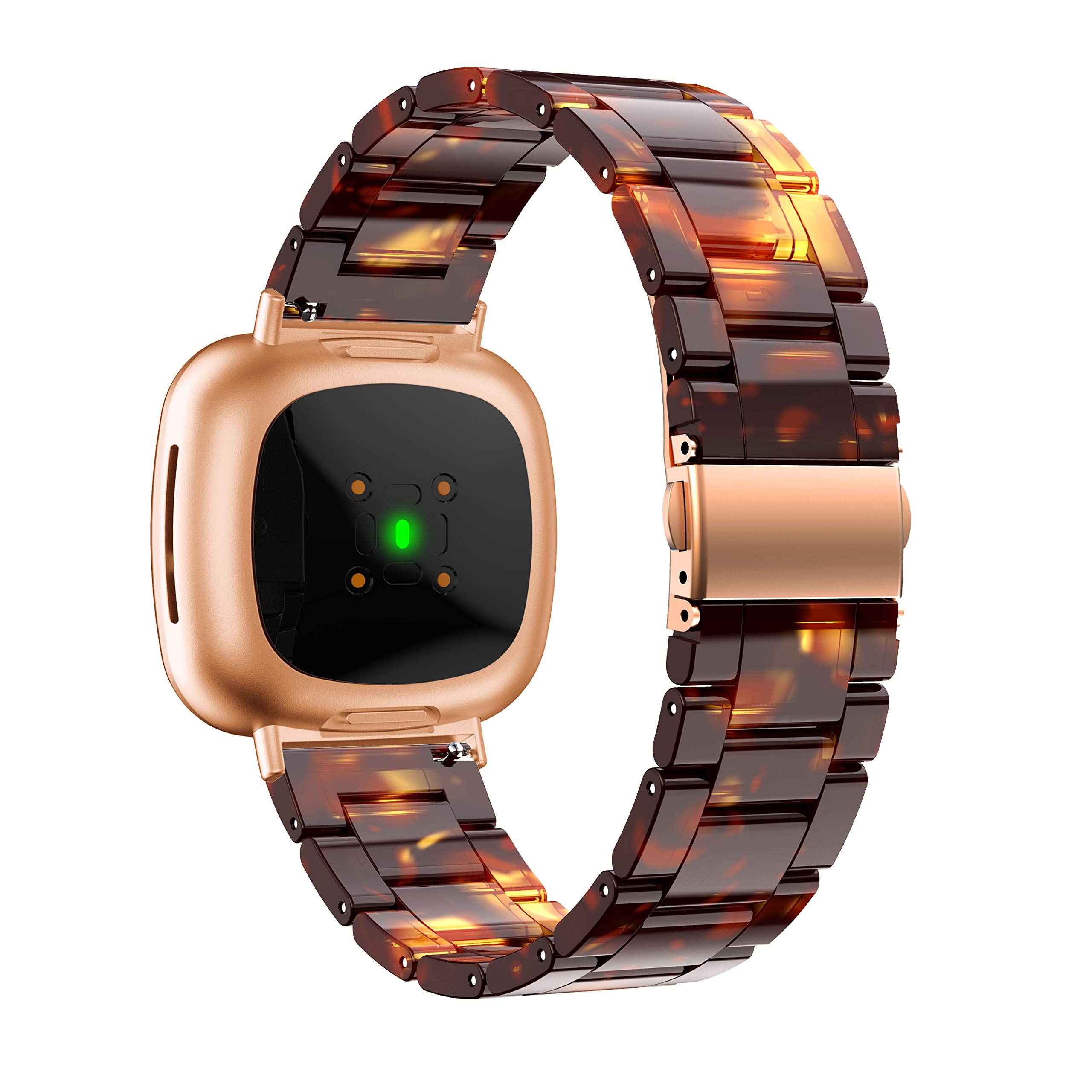 BaiHui Resin Watch Strap Compatible with Fitbit Versa 3/Sense Bands - Tortoise Shell Design Replacement Bracelet with Stainless Steel Buckle for Women & Men - Perfect for Workouts, Office & Casual Wear