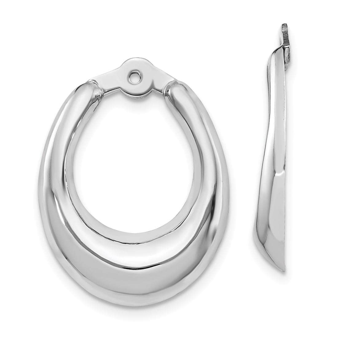 14k White Gold Polished Hoop Earring Jackets - Elegant Stud Enhancers for Everyday Wear and Special Occasions