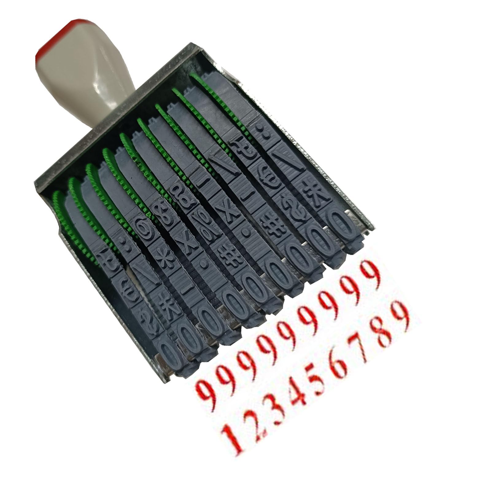 ZENG 9-Digit Changeable Number Stamp Set (0-9) with Symbols - 53x7mm Gray & Red Rubber Business Stamp for Invoicing, Labeling & Document Organization - Perfect for Offices, Schools & Crafting Projects