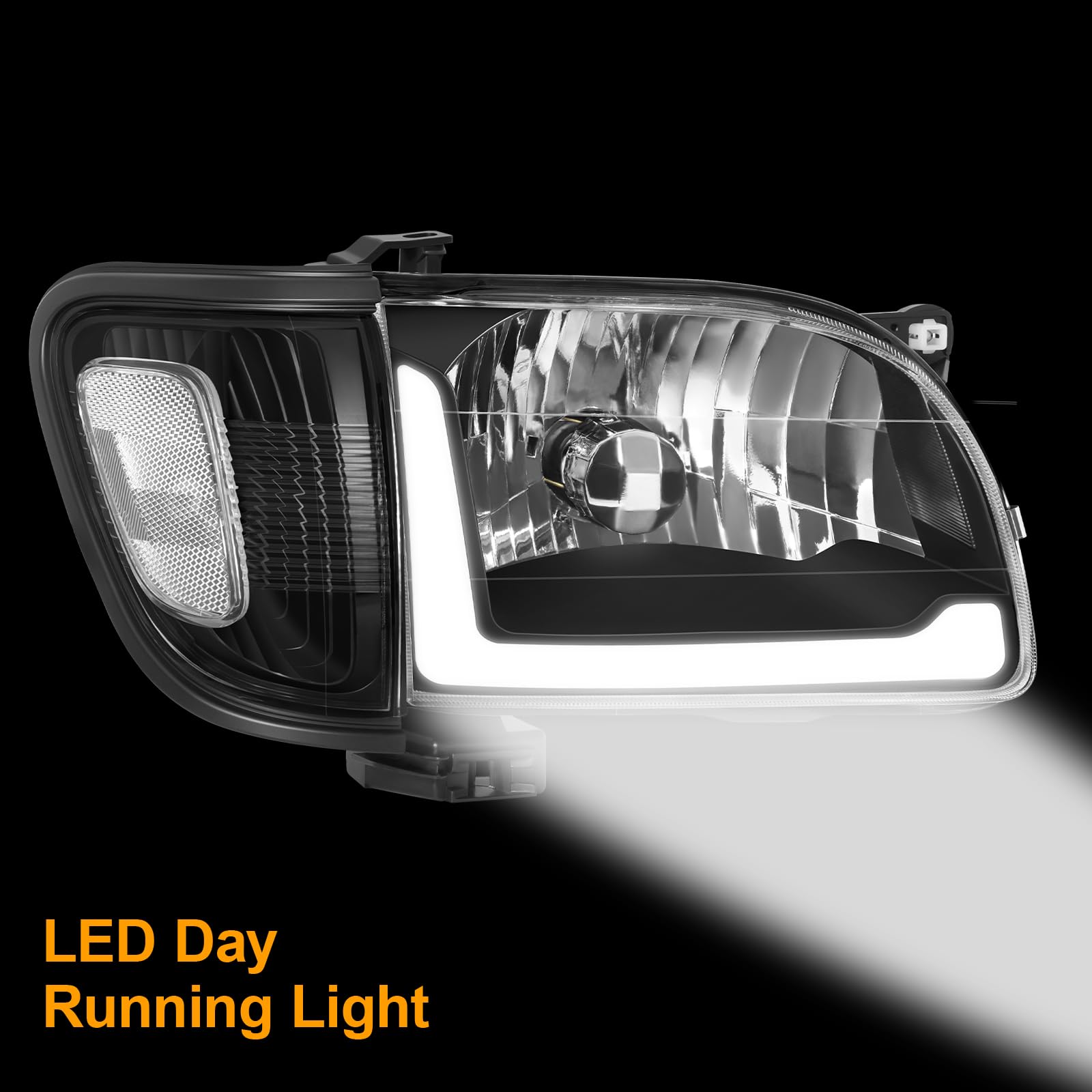 LED Headlight Assembly with Daytime Running Lights - Compatible with 2001-2004 Toyota Tacoma (Bumper & Corner Lights) | Durable Replacement for Improved Night Visibility & Off-Road Driving
