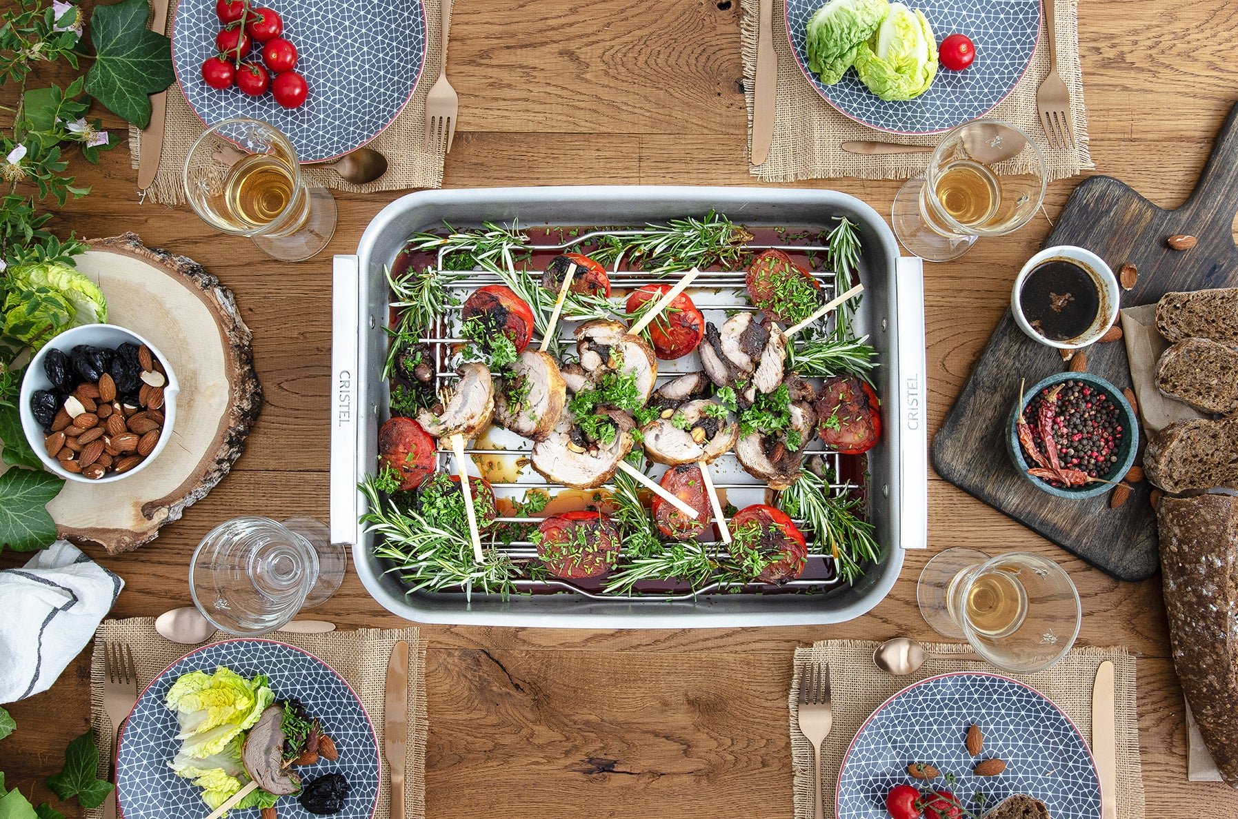 Cristel 3-Ply Stainless Steel Roasting Pan with Rack & Built-in Thermometer - Perfect for Thanksgiving Turkey, Holiday Roasts & Family Dinners