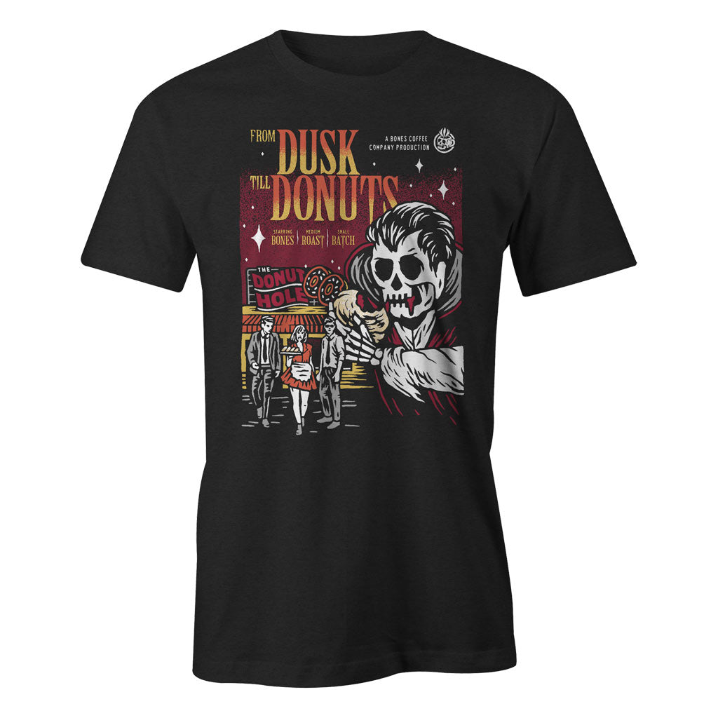 From Dusk Till Donuts Graphic T-Shirt - Funny Donut Lover Tee for Men & Women - Casual Cotton Shirt for Breakfast Lovers, Coffee Dates & Donut Shop Outings