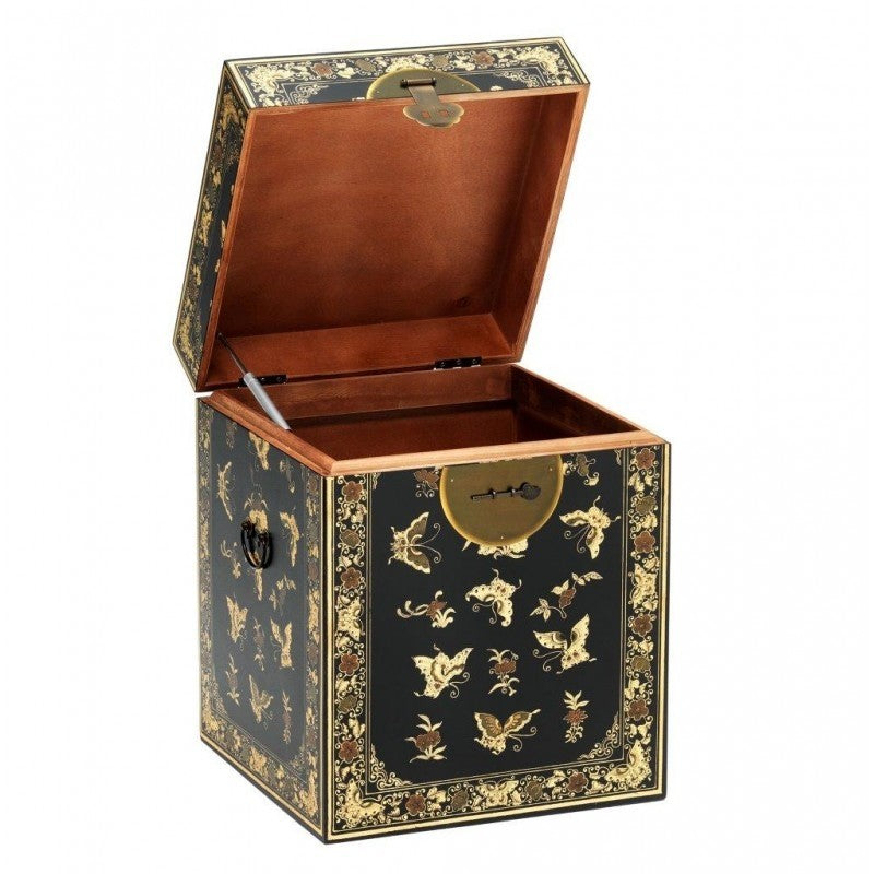 Golden Dragon Oriental Painted Solid Wood Decorative Black Chest 45x45x50cm - Asian Home Decor, Living Room Storage, Feng Shui Cabinet for Bedroom or Entryway