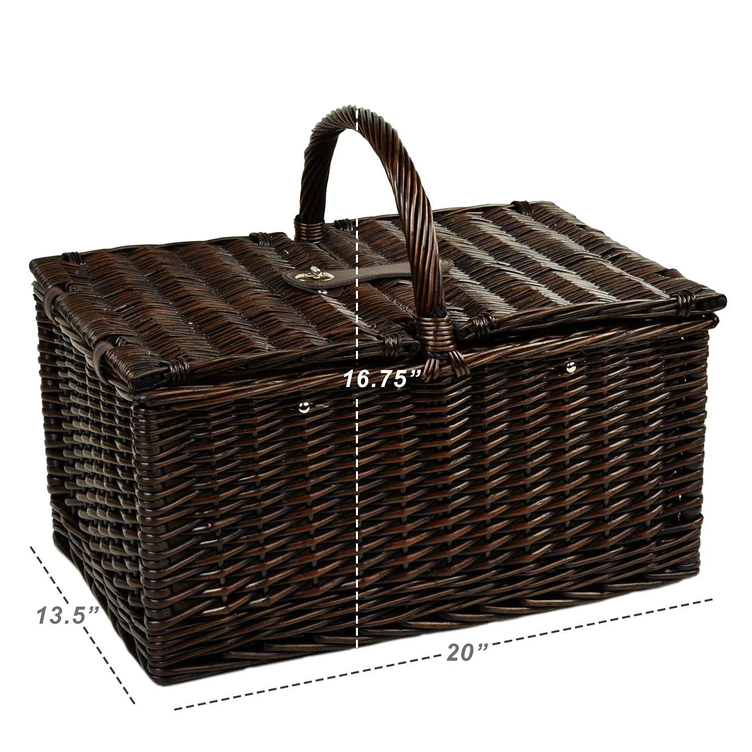 Picnic at Ascot Buckingham Willow Picnic Basket for 4 - Blue Stripe with Blanket & Coffee Set | Perfect for Outdoor Dining, Beach Picnics & Romantic Getaways
