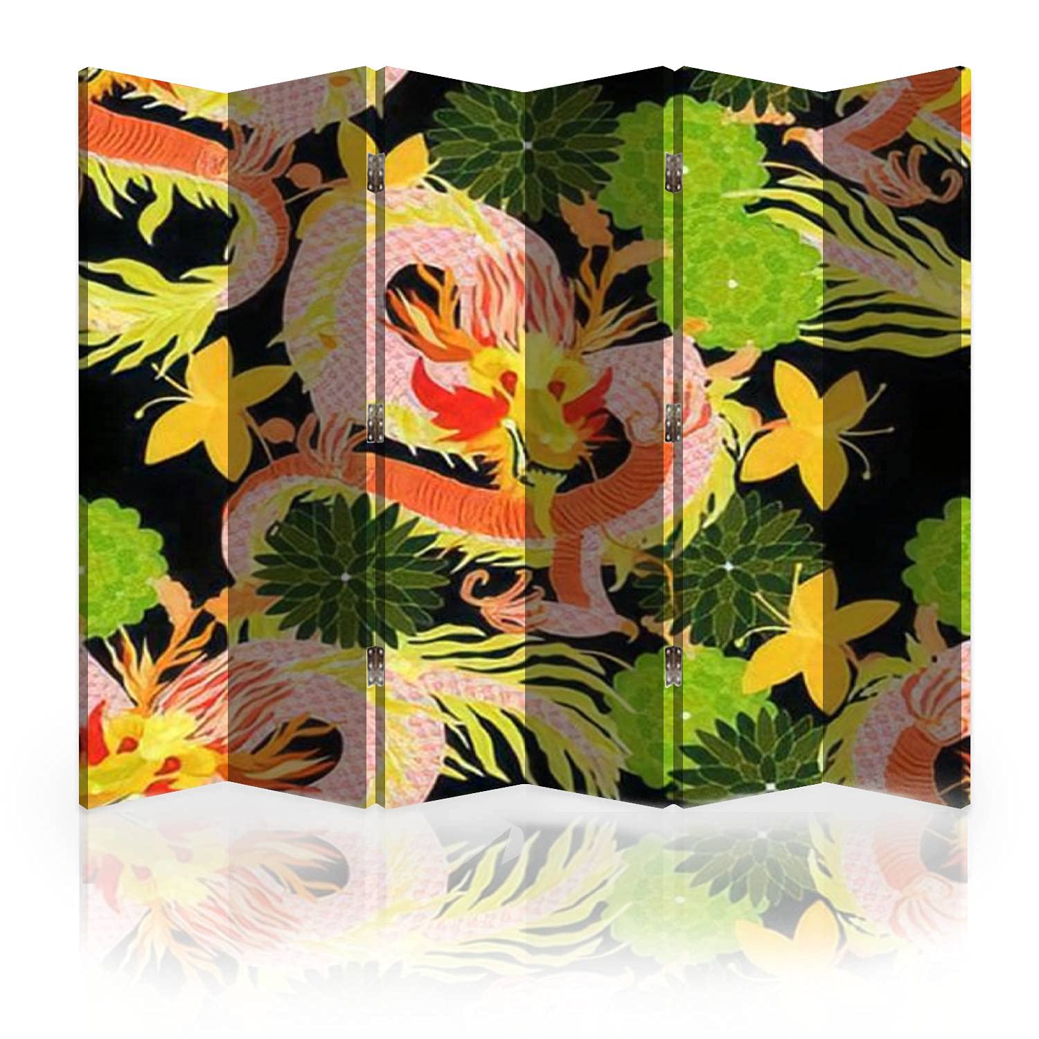 Hand-Painted Chinese Dragon Canvas Room Divider - 6-Panel Folding Privacy Screen with Artistic Seamless Pattern | Perfect for Home Office, Bedroom Partition & Asian-Themed Decor