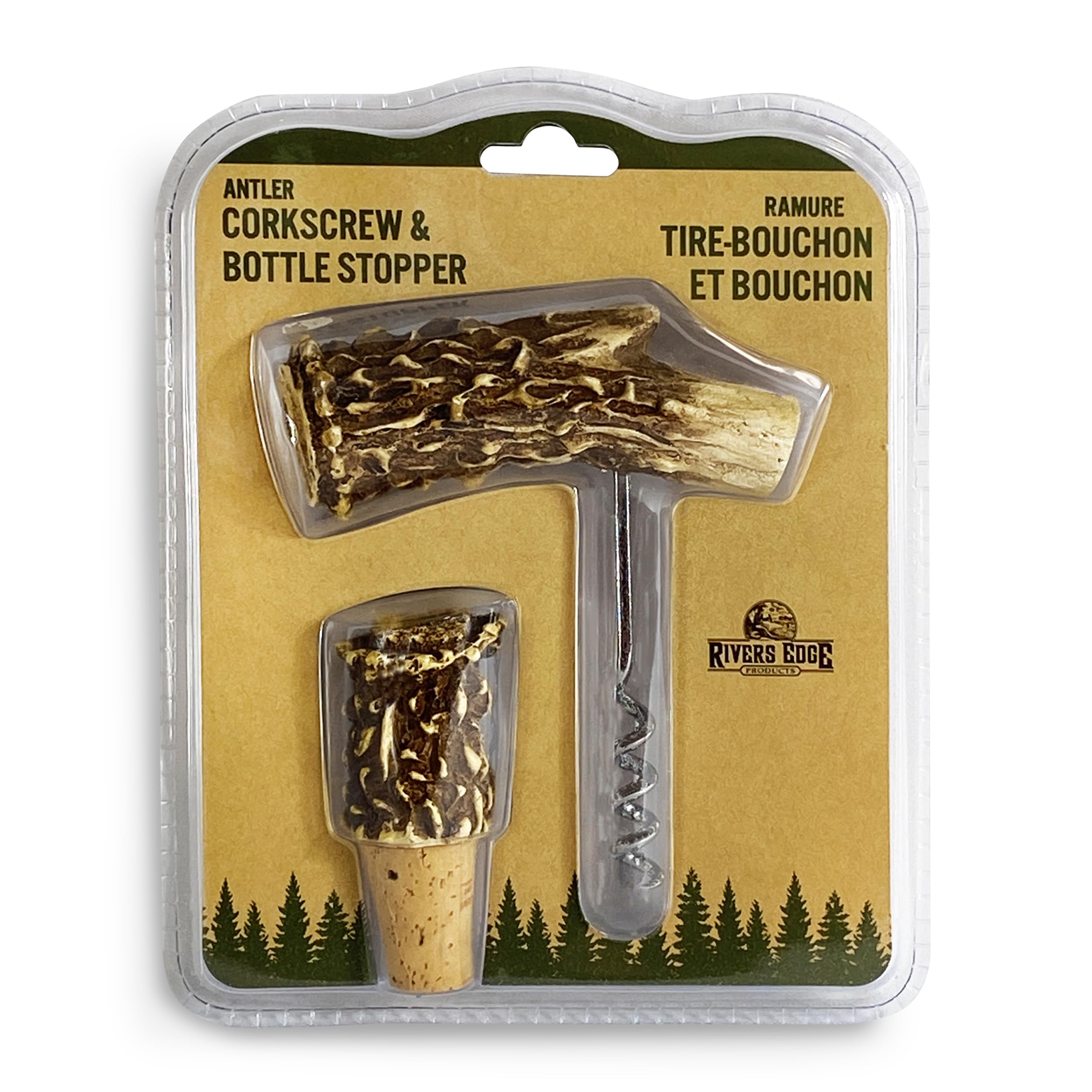 Rivers Edge Products Antler Cork Screw and Wine Bottle Stopper Set - Handcrafted for Wine Enthusiasts - Perfect for Home Bars, Wine Tastings, and Gifts