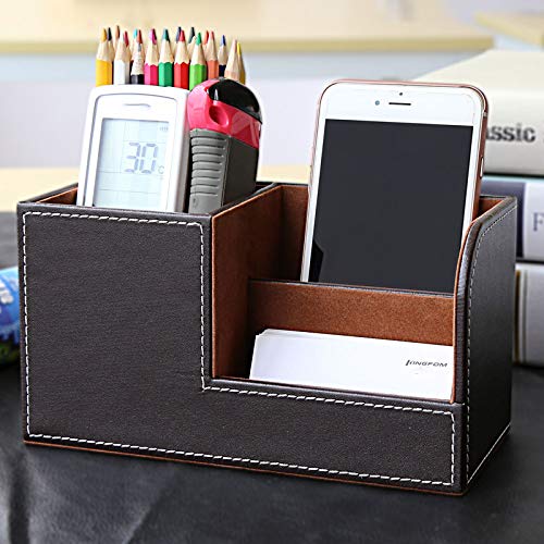 Premium Leather Desk Organizer - Multi-Function Stationery Storage Box for Pens, Pencils, Smartphones & Business Cards | Office Desk Accessory for Home & Work (Coffee Brown)