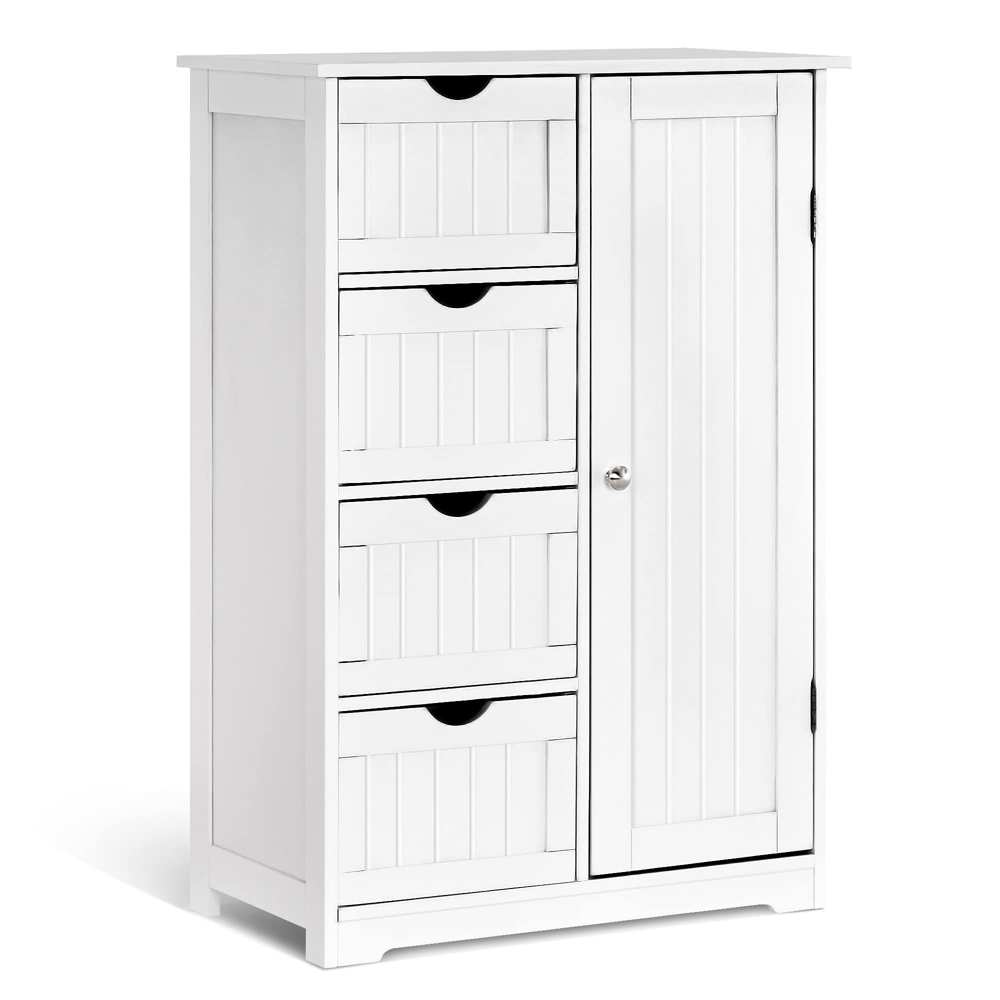 Ivinta White Bathroom Storage Cabinet - 4 Drawers & 1 Door Freestanding Organizer for Towels, Toiletries & Entryway | Space-Saving Cupboard for Small Bathrooms, Hallways & Laundry Rooms