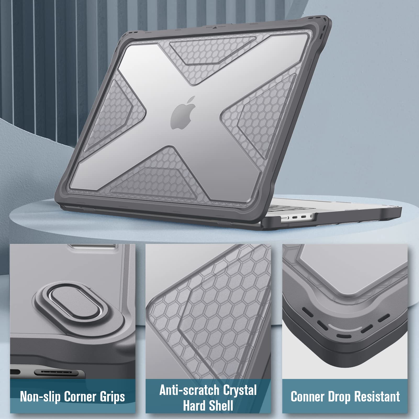 Fintie Rugged Hard Shell Case for MacBook Pro 16 Inch (2021-2024 Models A2485/A2780/A2991/A3186/A3403) - Shockproof TPU Bumper Cover Compatible with M1/M2/M3/M4 Pro/Max Chip - Durable Protection for Work, Travel & School (Gray)
