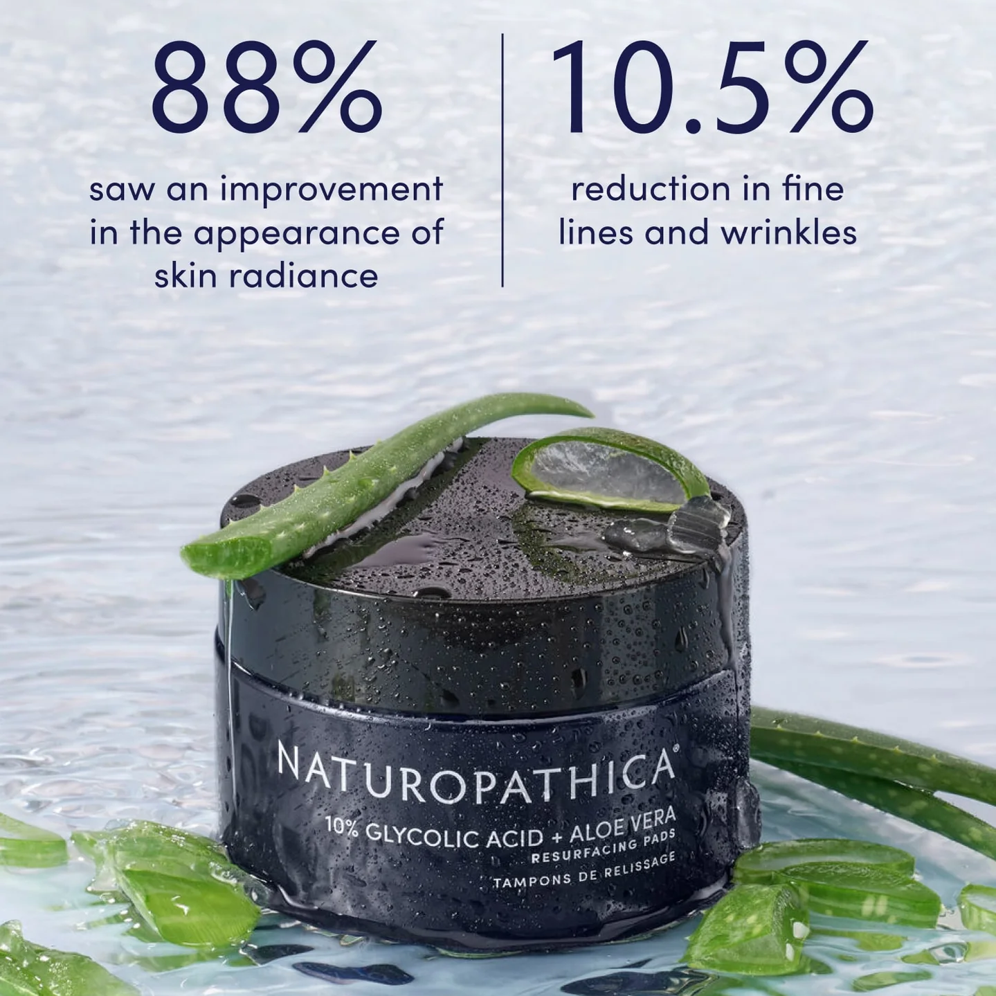 Naturopathica 10% Glycolic Acid + Aloe Vera Exfoliating Facial Pads for Smooth Skin - Brightening & Resurfacing Treatment for Acne, Dark Spots & Uneven Texture - Perfect for Daily Skincare Routine