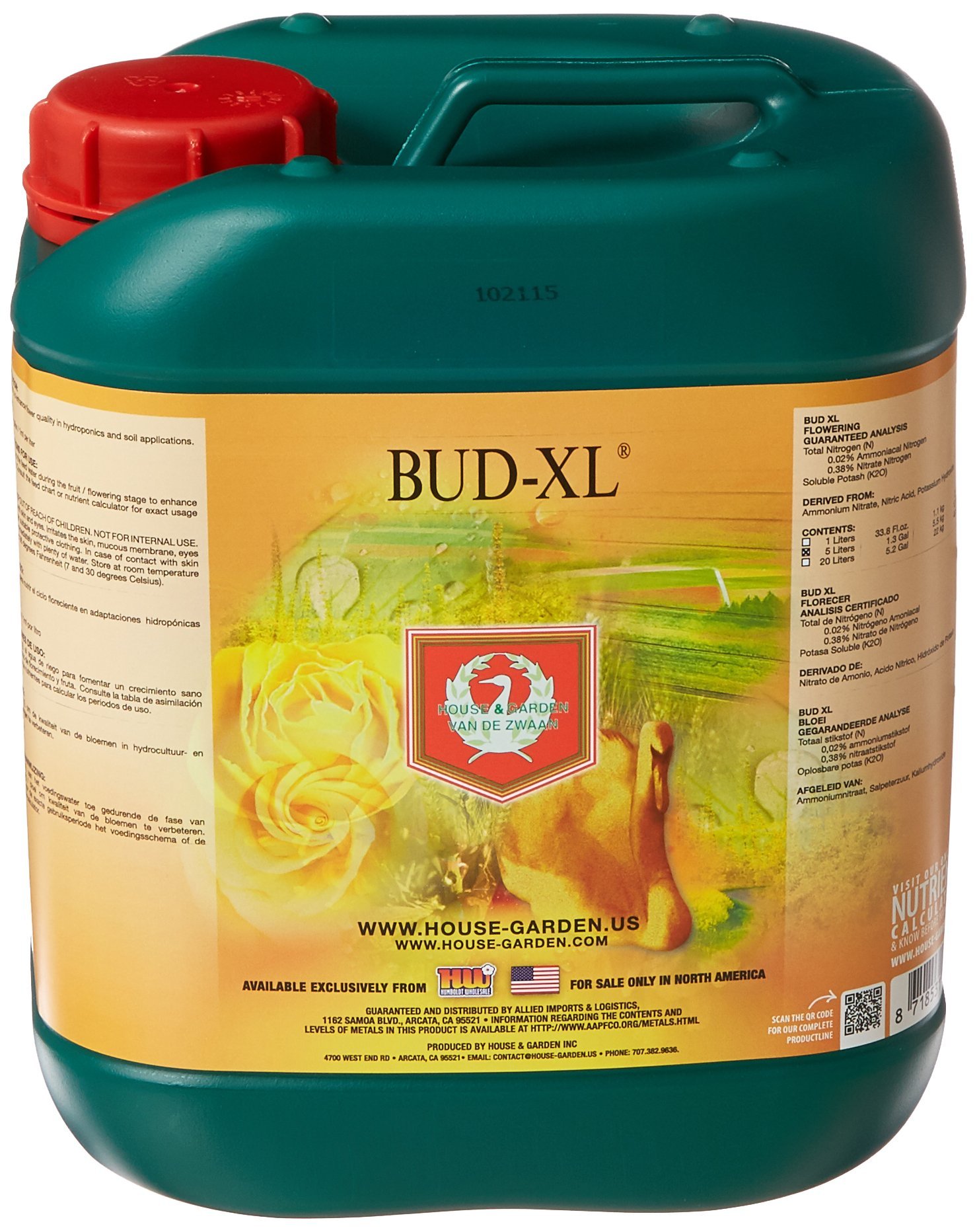 Bud-XL Hydroponic Nutrient Fertilizer for Indoor Plants - 5L (1.32 Gallon) Organic Plant Food for Hydroponics, Soil & Coco Coir - Perfect for Tomatoes, Herbs, Vegetables & Cannabis Growing